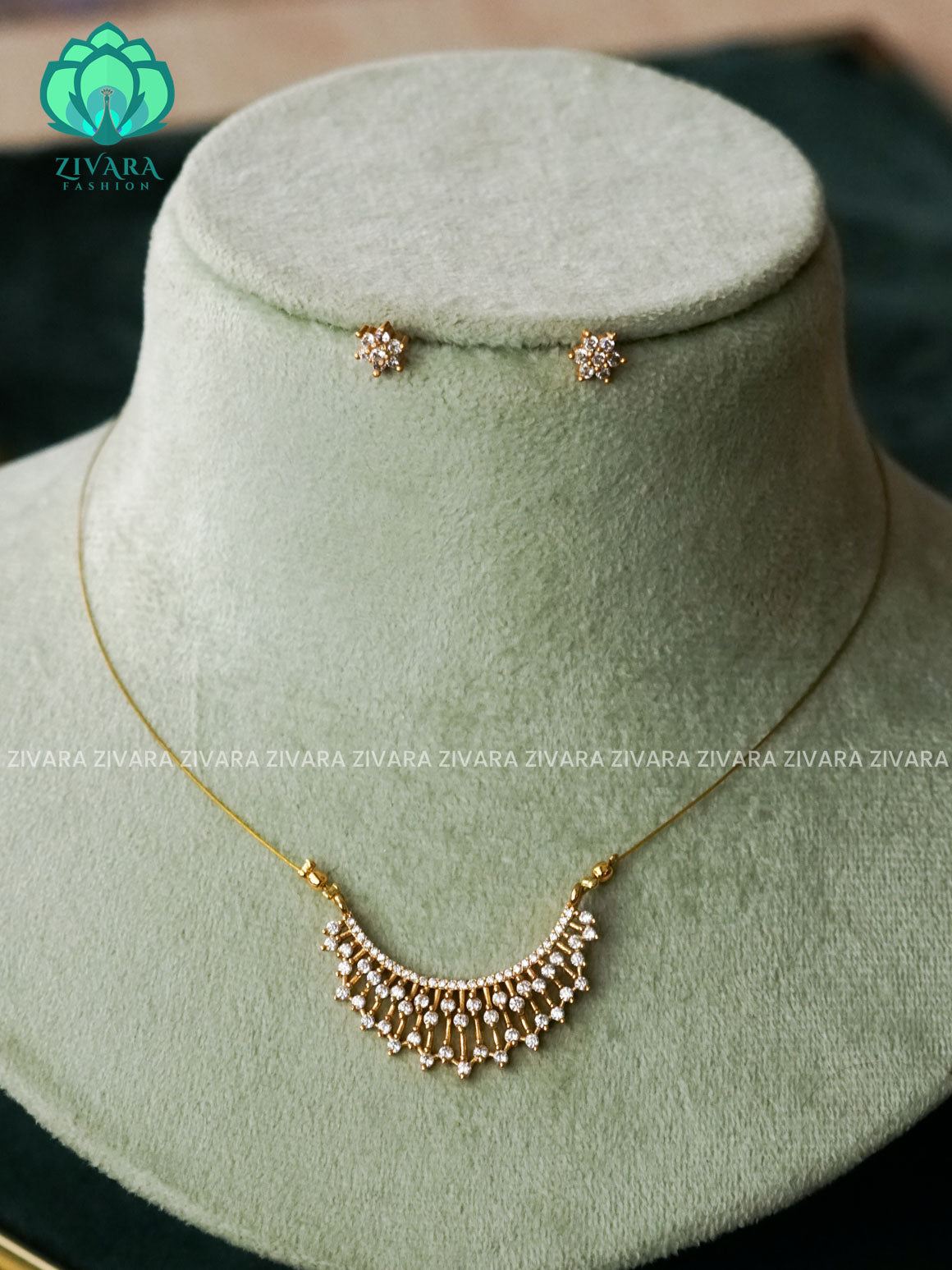 U shape pendant TAMARA INVISIBLE MINIMAL ELEGANT HANDMADE NECKLACE WITH BRILLIANT FINISH MOTIFS- ZIVARA FASHION