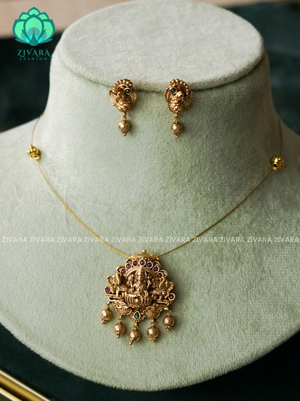 TEMPLE VINTAGE TAMARA pendant INVISIBLE MINIMAL ELEGANT HANDMADE NECKLACE WITH BRILLIANT FINISH MOTIFS- ZIVARA FASHION