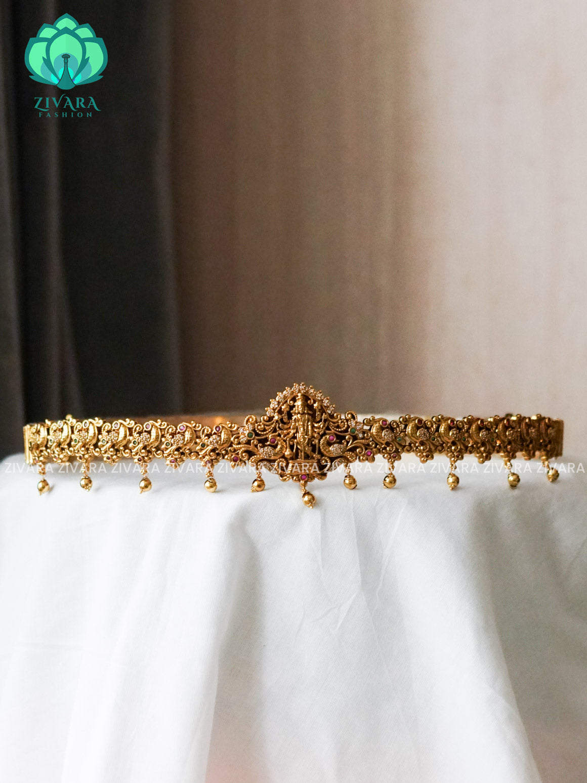 PEACOCK TEMPLE  WITH GOLD BEADS  PREMIUM MATTE HIPBELT -ZIVARA FASHION