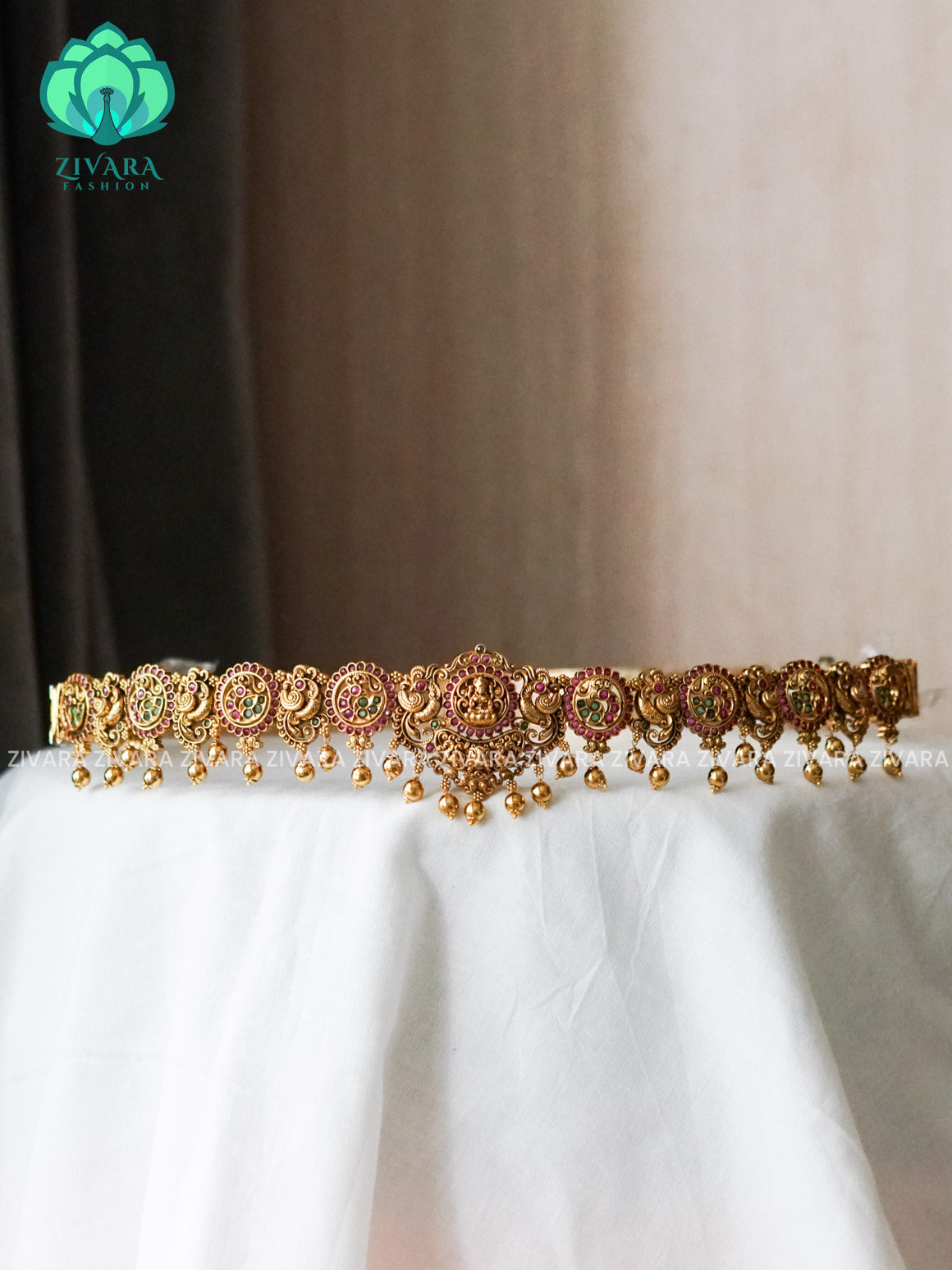 TEMPLE WITH RUBY AND GOLD BEADS  PREMIUM MATTE HIPBELT -ZIVARA FASHION