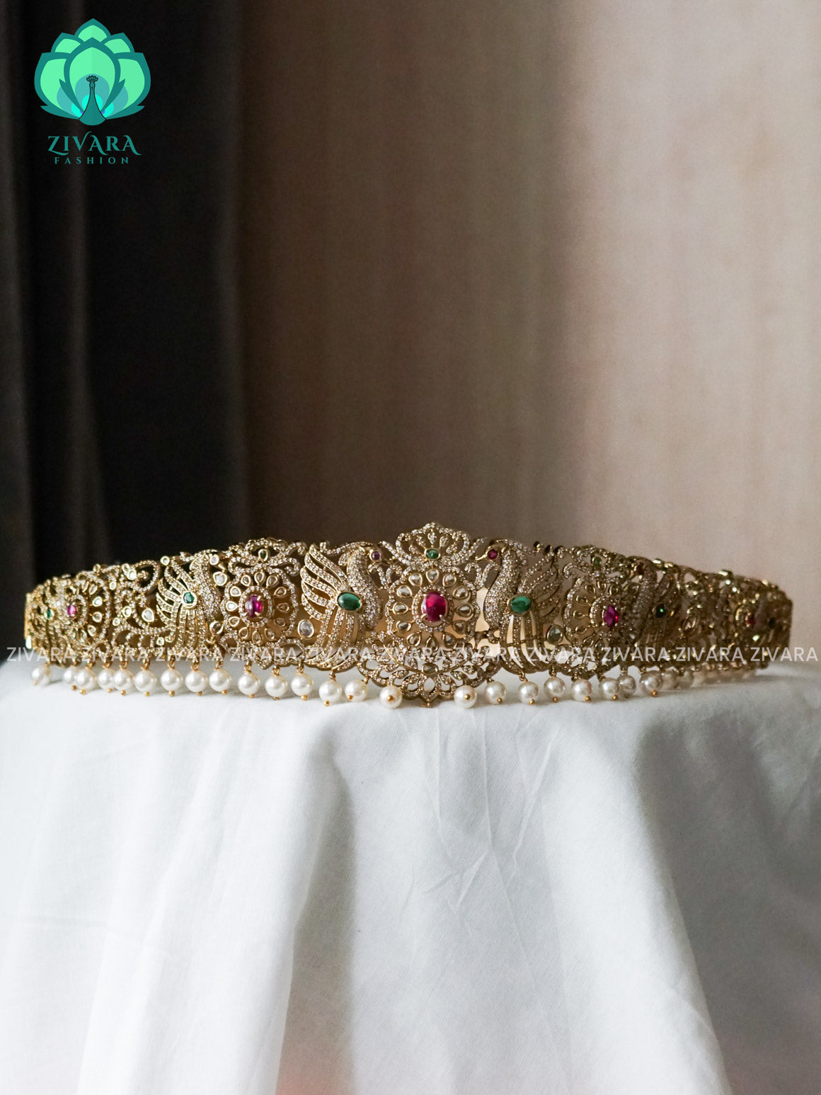 PEACOCK WITH WHITE BEADS BRIDAL -PREMIUM MATTE  HIPBELT-ZIVARA FASHION