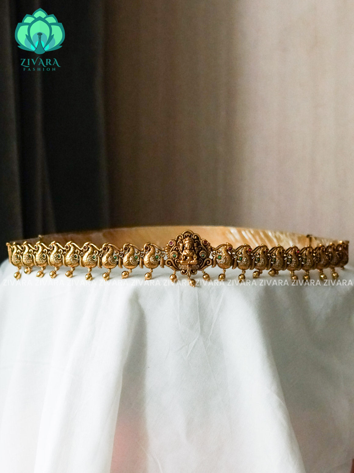 PEACOCK WITH GOLD BEADS PREMIUM MATTE HIPBELT -ZIVARA FASHION