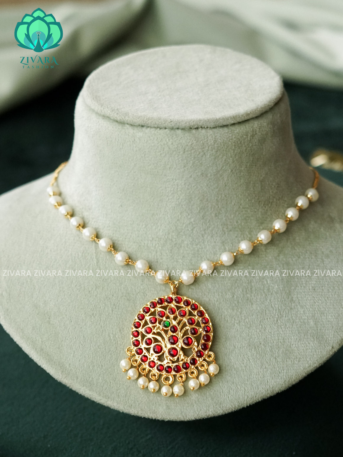 RED AND GREEN - Amudha - Simple pendant chains/neckwears - zivara fashion