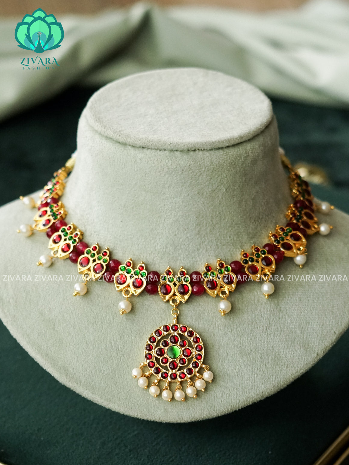RED AND GREEN  - TAPASVEE HANGING WITH PENTANT- HANDMADE NECKWEAR - latest kemp dance jewellery collection