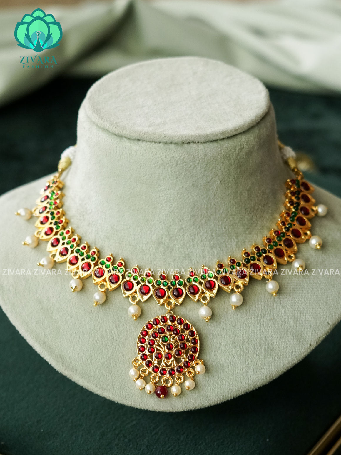 RED AND GREEN  - TAPASVEE HANGING WITH PENTANT- HANDMADE NECKWEAR - latest kemp dance jewellery collection