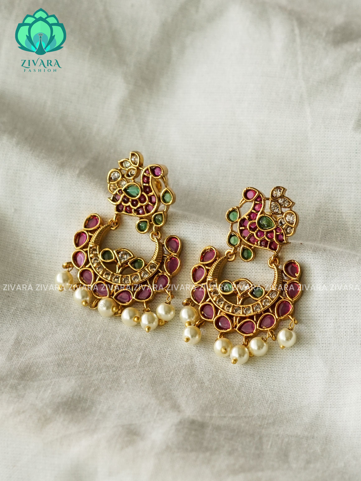 DIYA - PEACOCK HANGING WITH WHITE BEADS BALI  -  PREMIUM MATTE polish BALI- latest jewellery collection- zivara fashion (Copy)