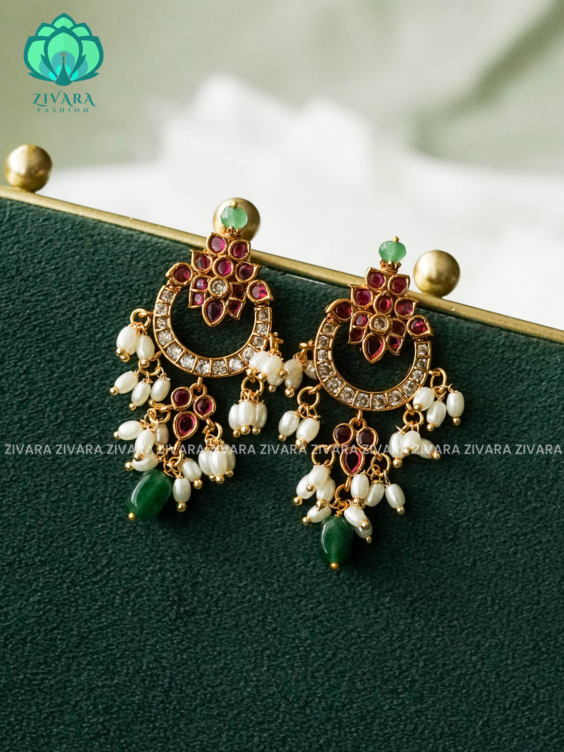 DIYA -  REAL KEMP LOTUS BALI  -  PREMIUM MATTE polish BALI- latest jewellery collection- zivara fashion