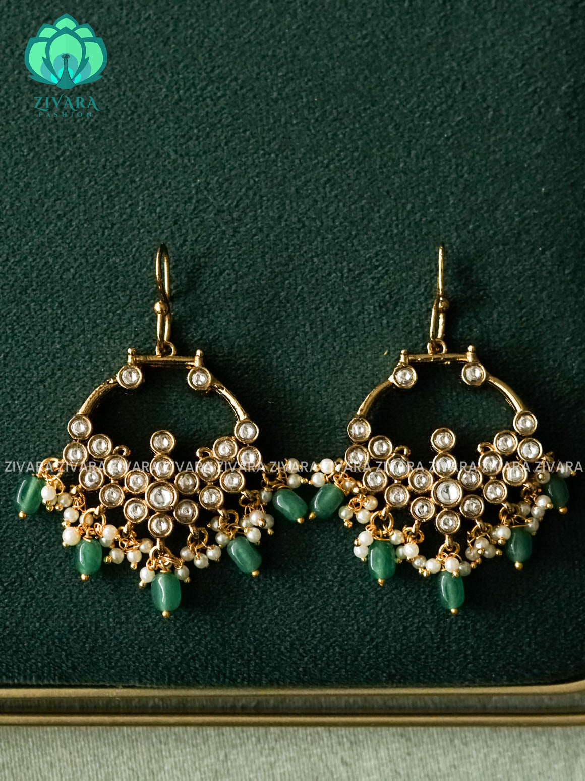 WHITE STONE DOUBLE SIDE  HOOH EARRINGS - latest jewellery collection- zivara fashion