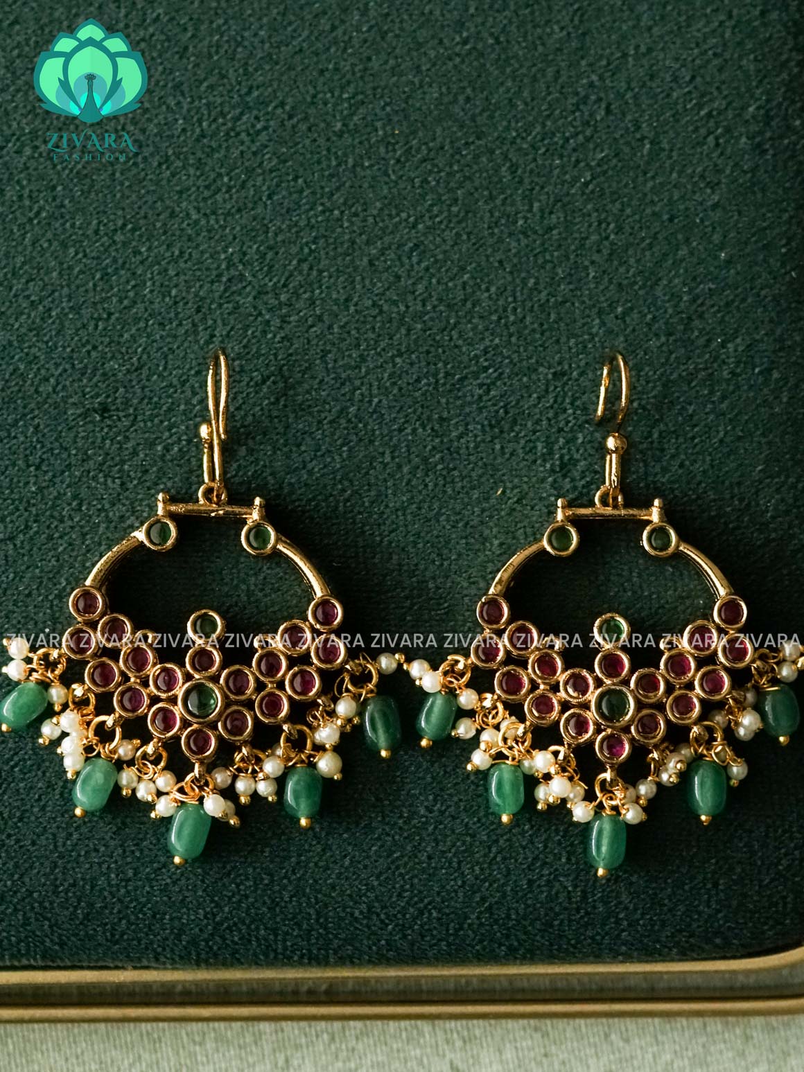 WHITE STONE DOUBLE SIDE  HOOH EARRINGS - latest jewellery collection- zivara fashion