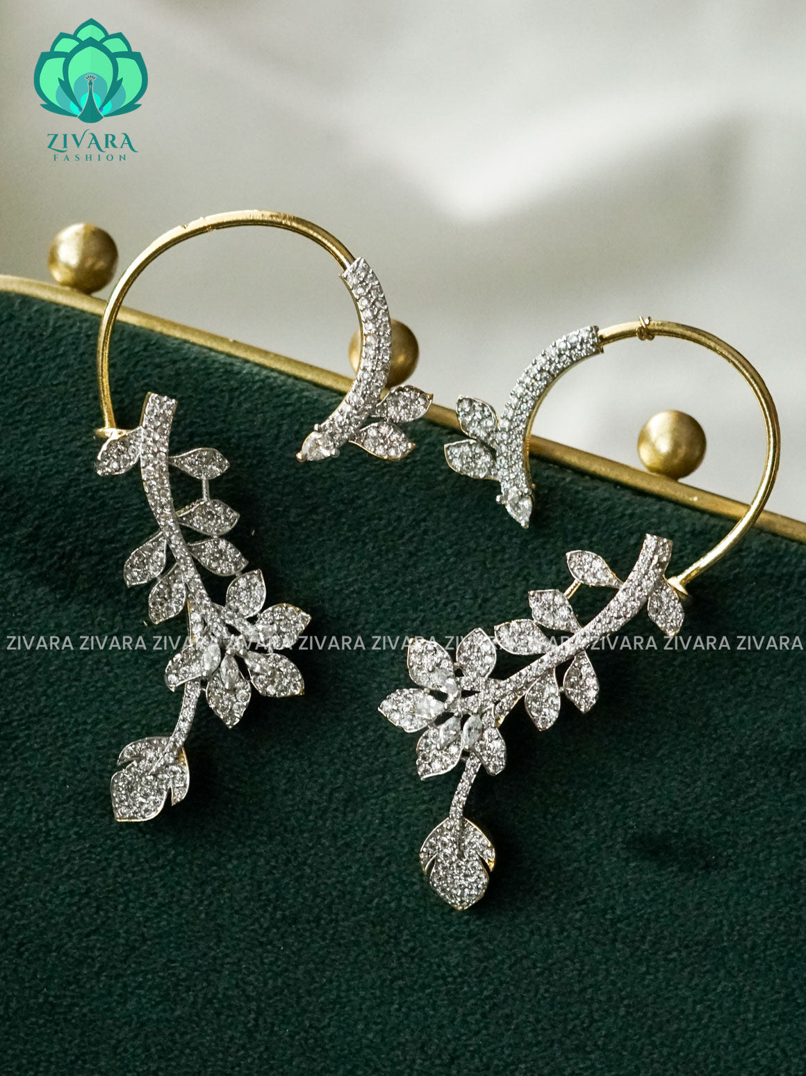 WHITE AD STONE EARCUFF - Rhodium polish - latest jewellery collection- zivara fashion