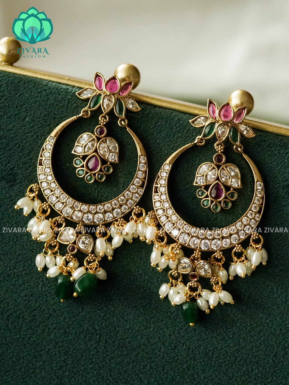 DIYA -BRIDAL REAL KEMP LOTUS BALI  -  PREMIUM MATTE polish BALI- latest jewellery collection- zivara fashion