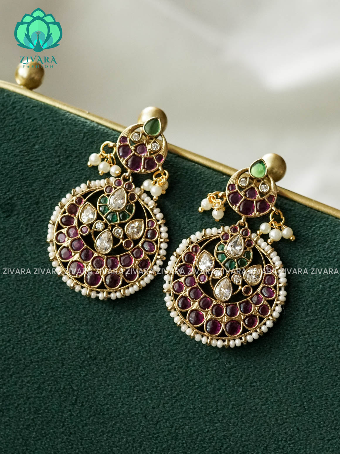 DIYA -  FLOWER BALI WITH HANGINGS - PREMIUM MATTE polish BALI- latest jewellery collection- zivara fashion