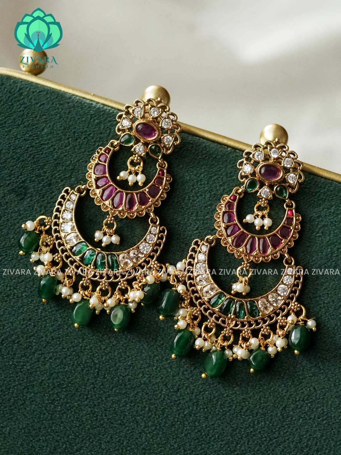 DIYA- TWO LAYER  BEAUTIFUL FESTIVE GREEN BEADS BALI -PREMIUM MATTE  polish BALI- latest jewellery collection- zivara fashion