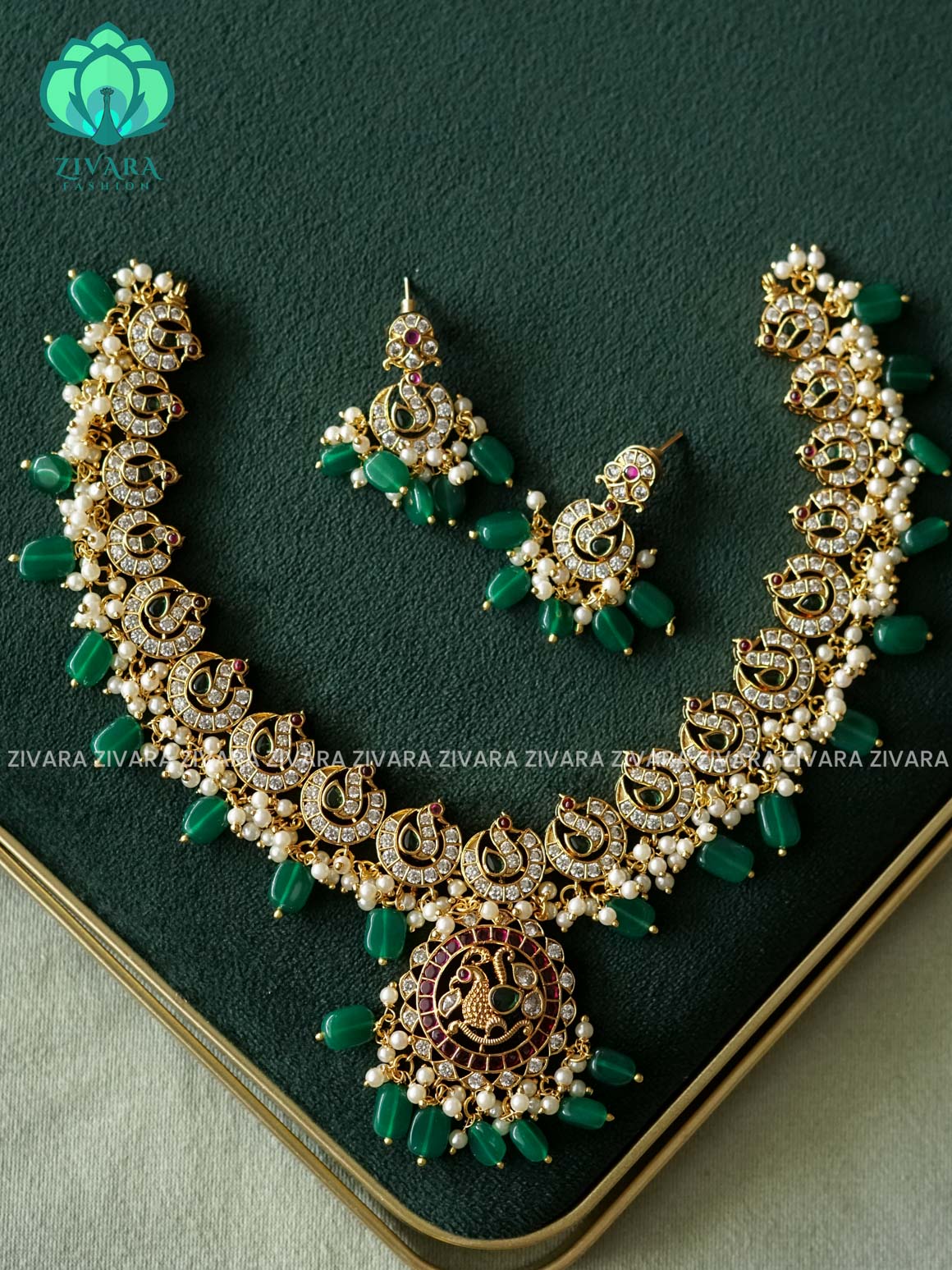 Akshayam- PEACOCK  bridal neckwear -Traditional south indian premium neckwear with earrings- Zivara Fashion- latest jewellery design