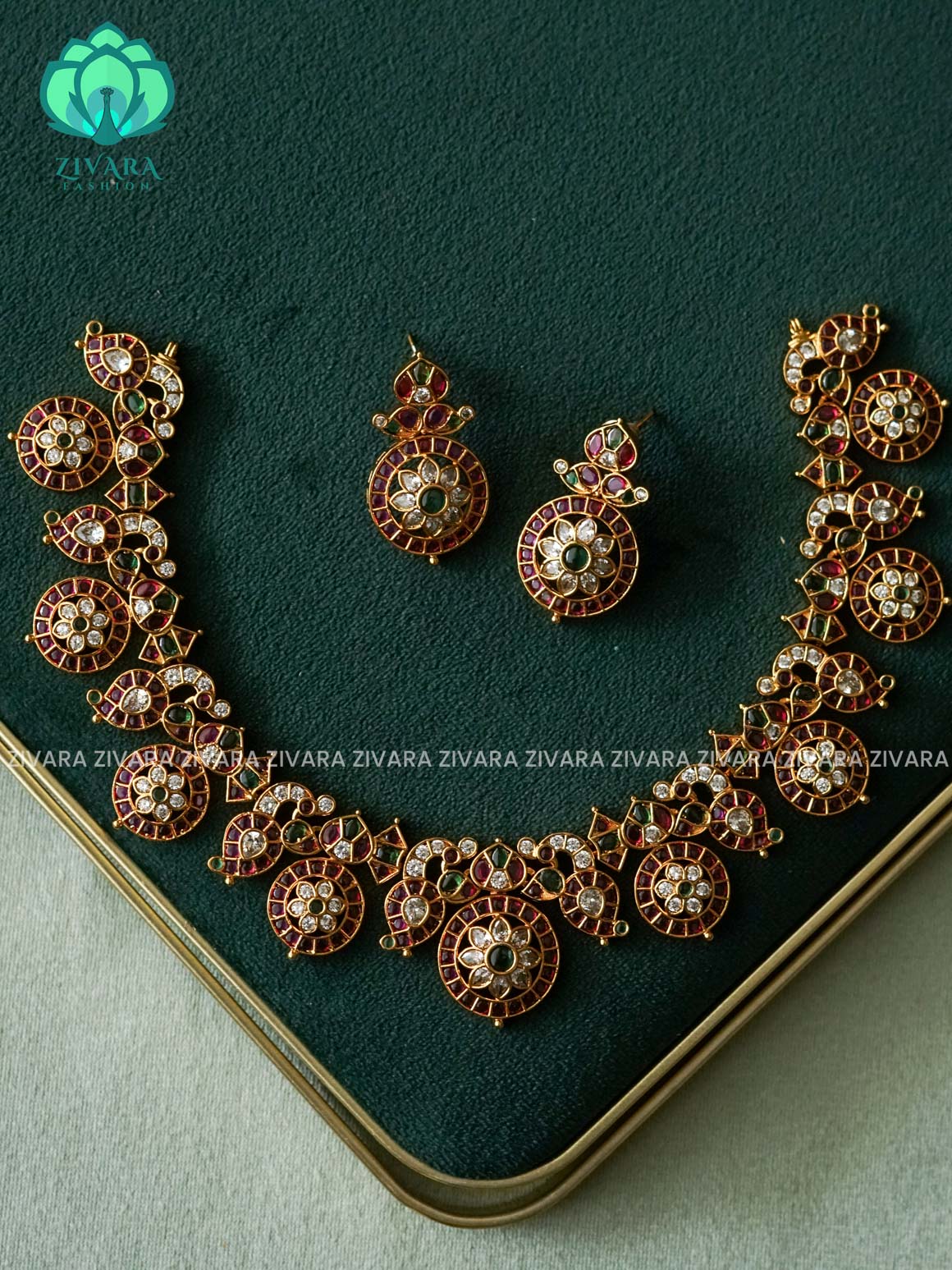 MANGA MOTIF - real kemp stone neckwear with earrings - Zivara Fashion