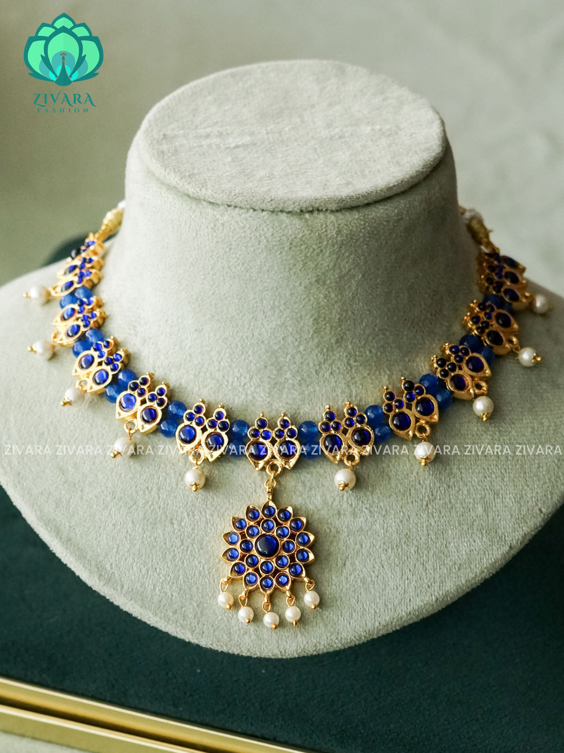 BLUE  - TAPASVEE HANGING BEADS WITH PENTANT - HANDMADE NECKWEAR - latest kemp dance jewellery collection