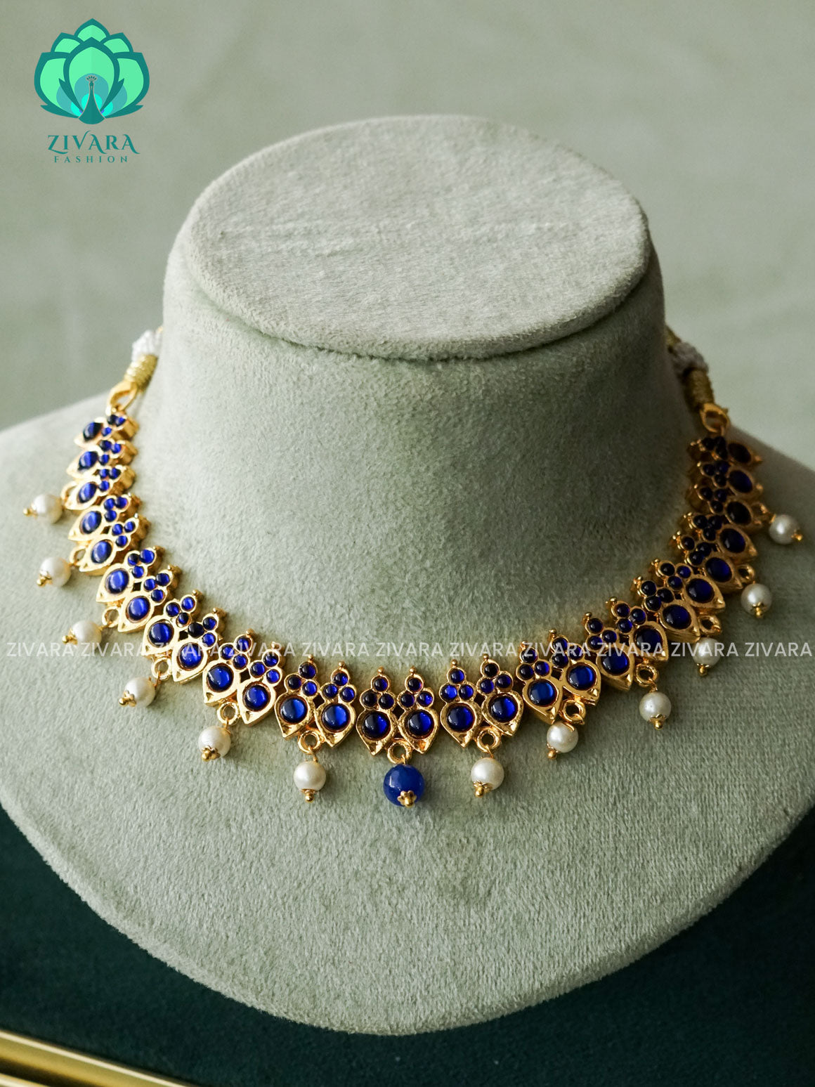 BLUE  - TAPASVEE HANGING WHITE BEADS- HANDMADE NECKWEAR - latest kemp dance jewellery collection