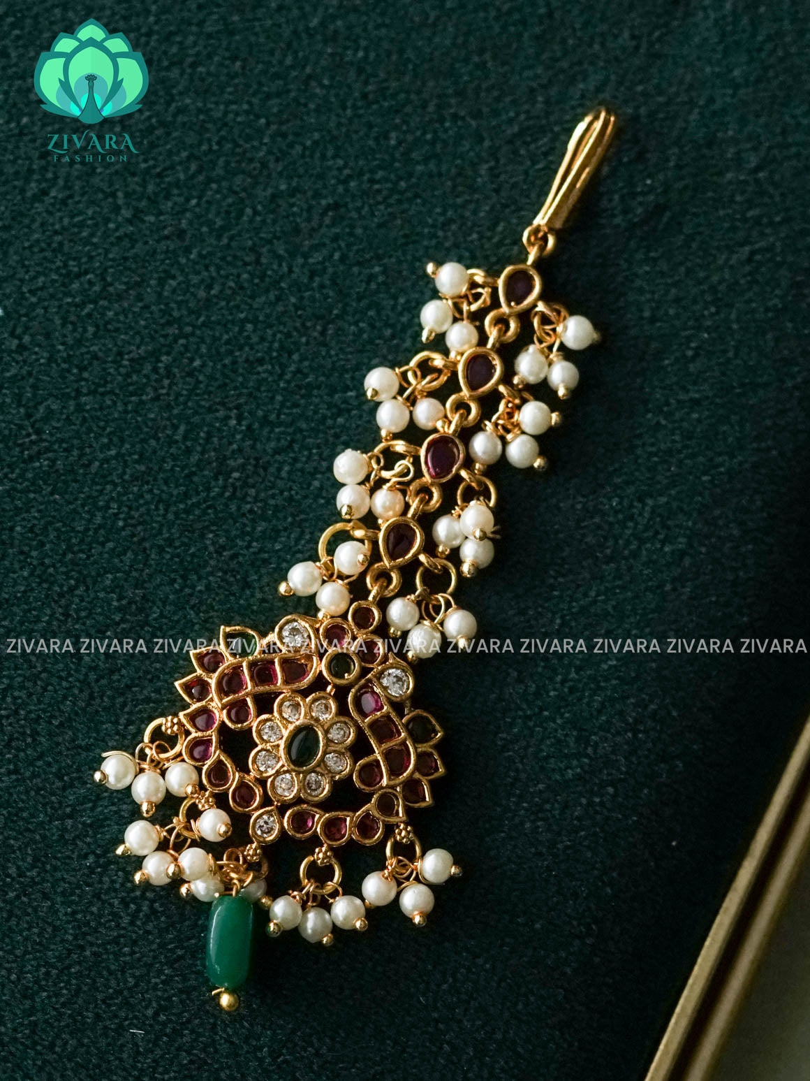 REAL KEMP MOTIF FREE CHUTTI WITH  BEADS HANGINGS - Bridal tikka, chutti- bridal head accessory- latest bridal collection - Zivara fashion
