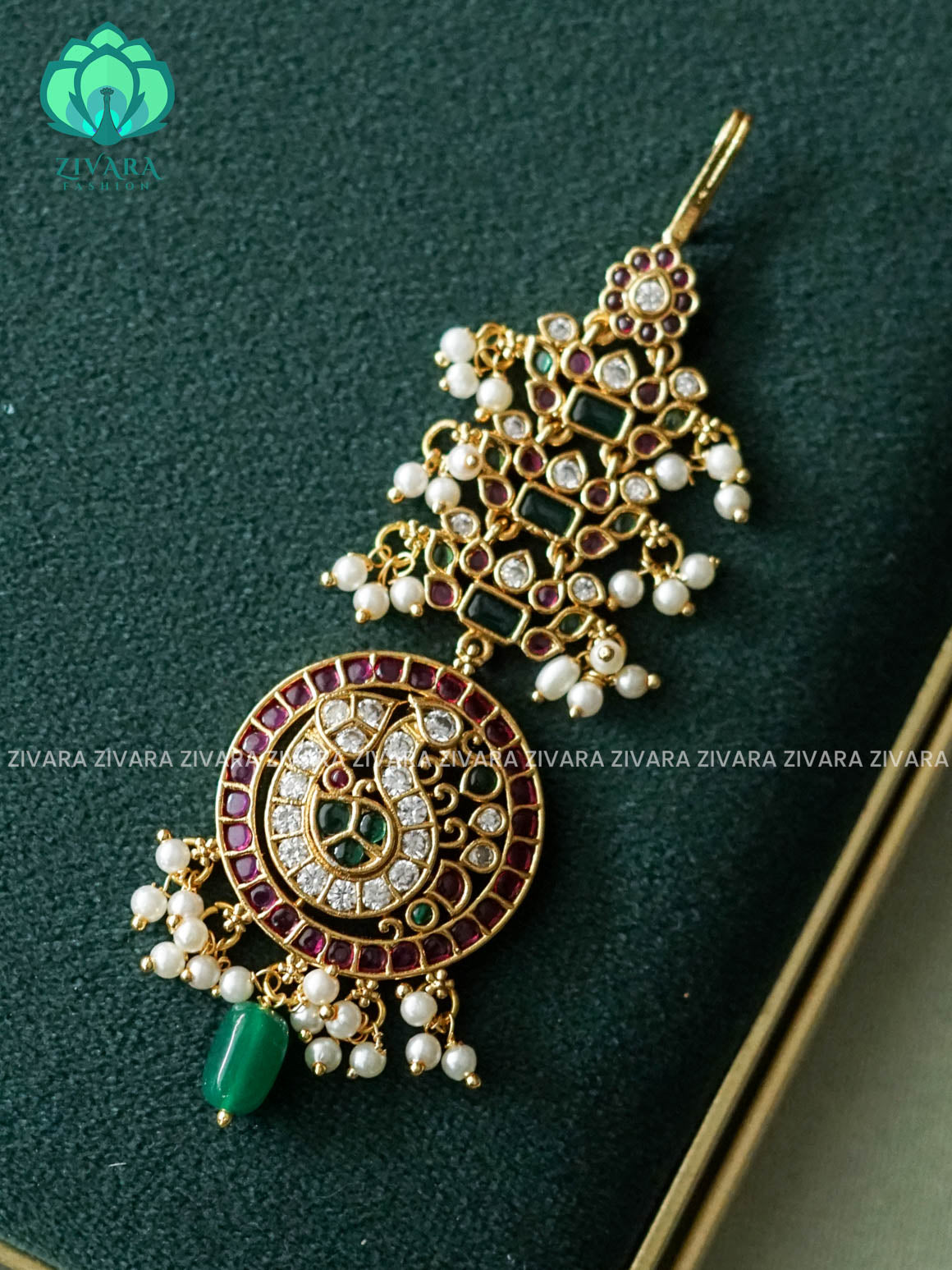 REAL KEMP PEACOCK CHUTTI WITH  BEADS HANGINGS - Bridal tikka, chutti- bridal head accessory- latest bridal collection - Zivara fashion