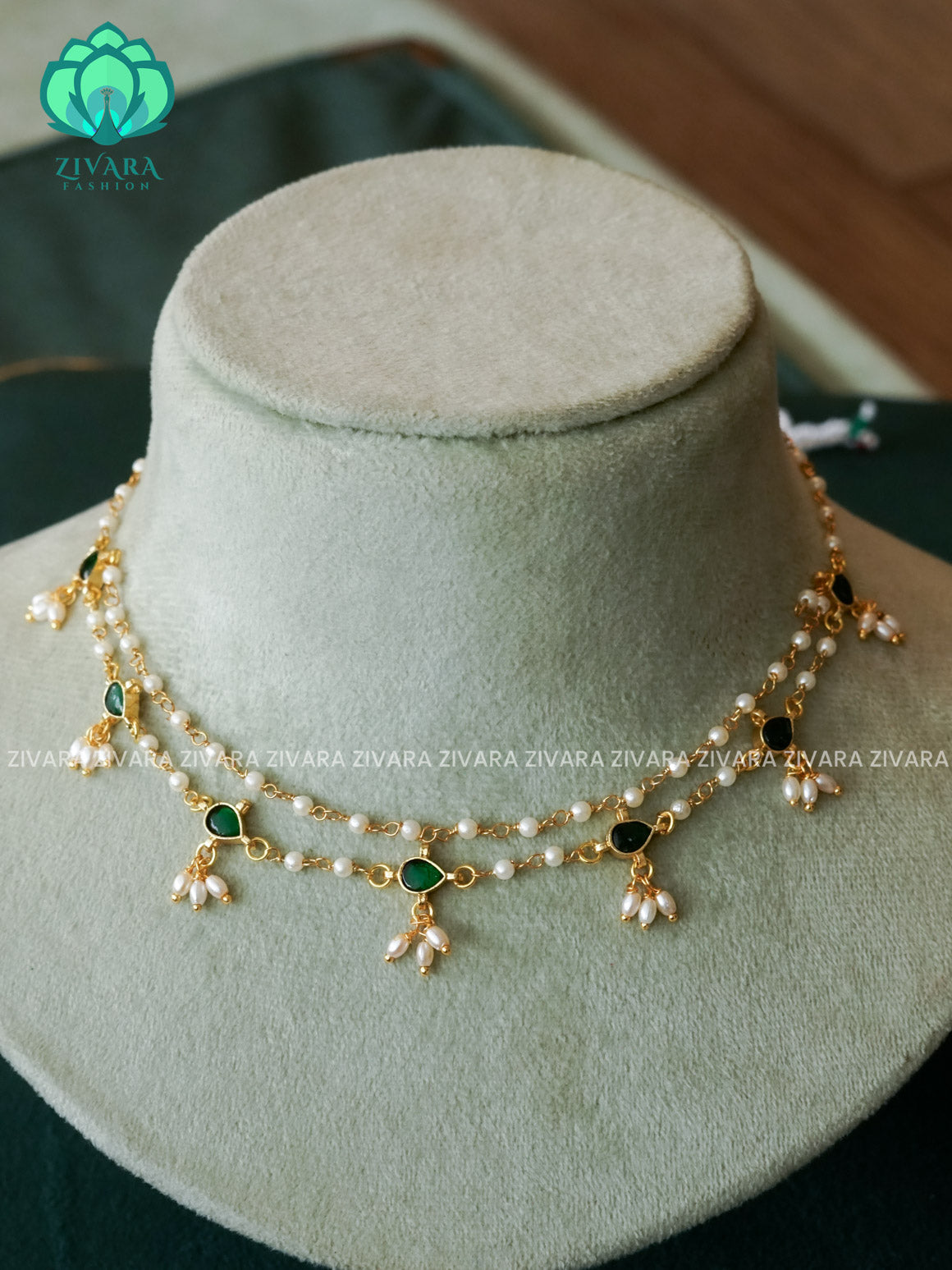 PEARL LINE WITH TEAR HANGINGS TAMARA INVISIBLE MINIMAL ELEGANT HANDMADE NECKLACE WITH BRILLIANT FINISH MOTIFS- ZIVARA FASHION