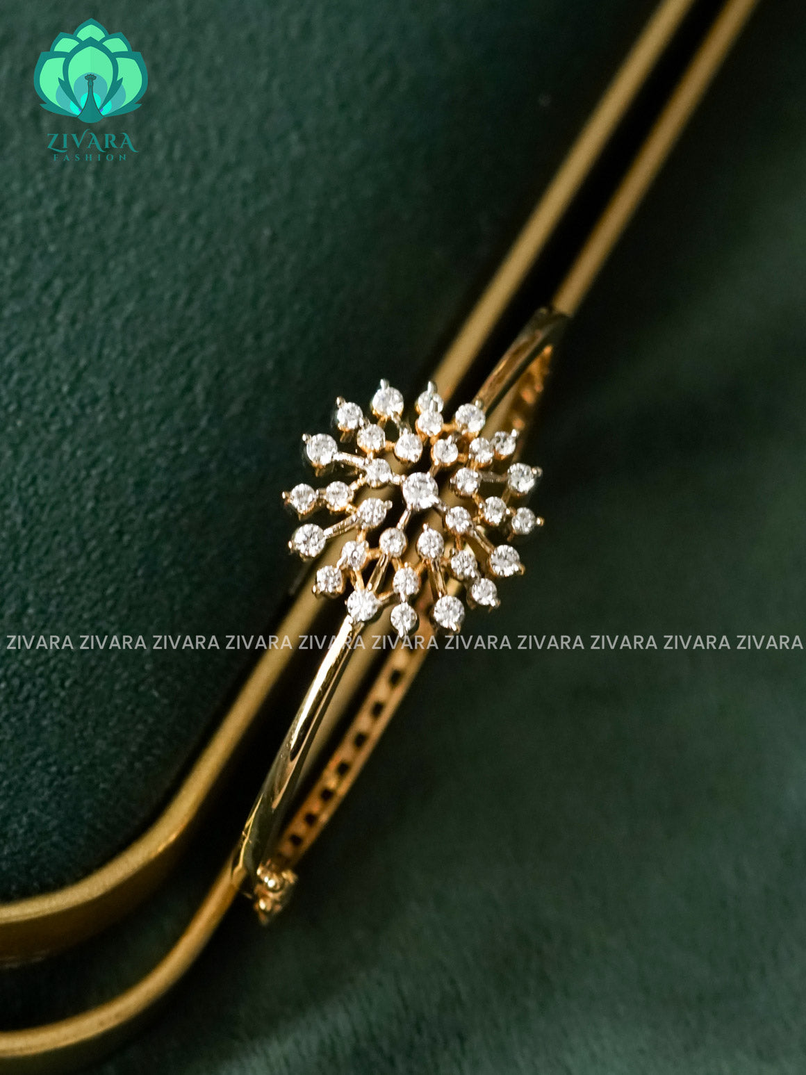ZYRA - 1 piece white stone motif micro gold polish free size KADA  - Premium quality daily use KADA - Zivara fashion