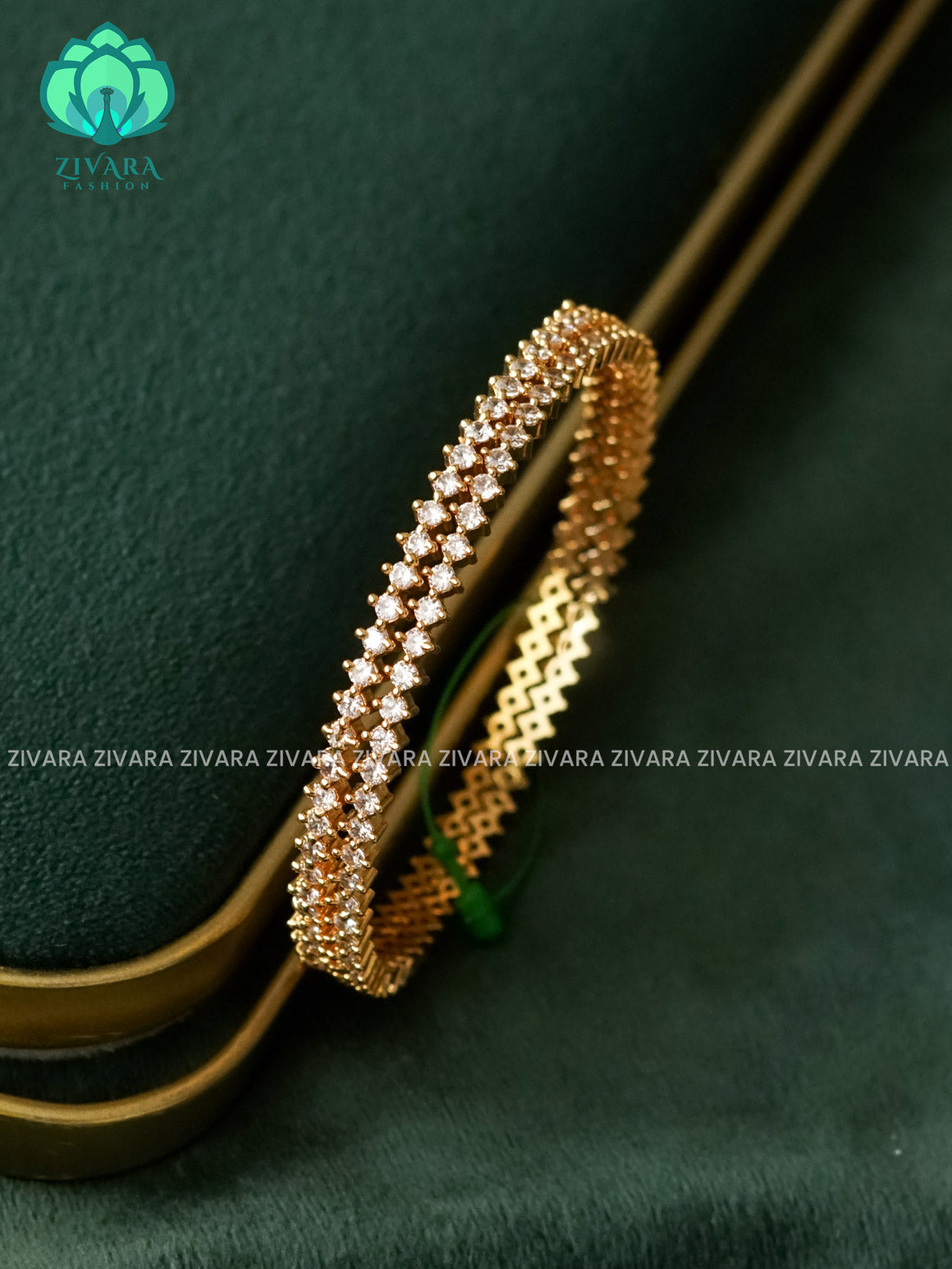 ZYRA - 2 piece white stone motif micro gold polish bangles  - Premium quality daily use bangles - Zivara fashion