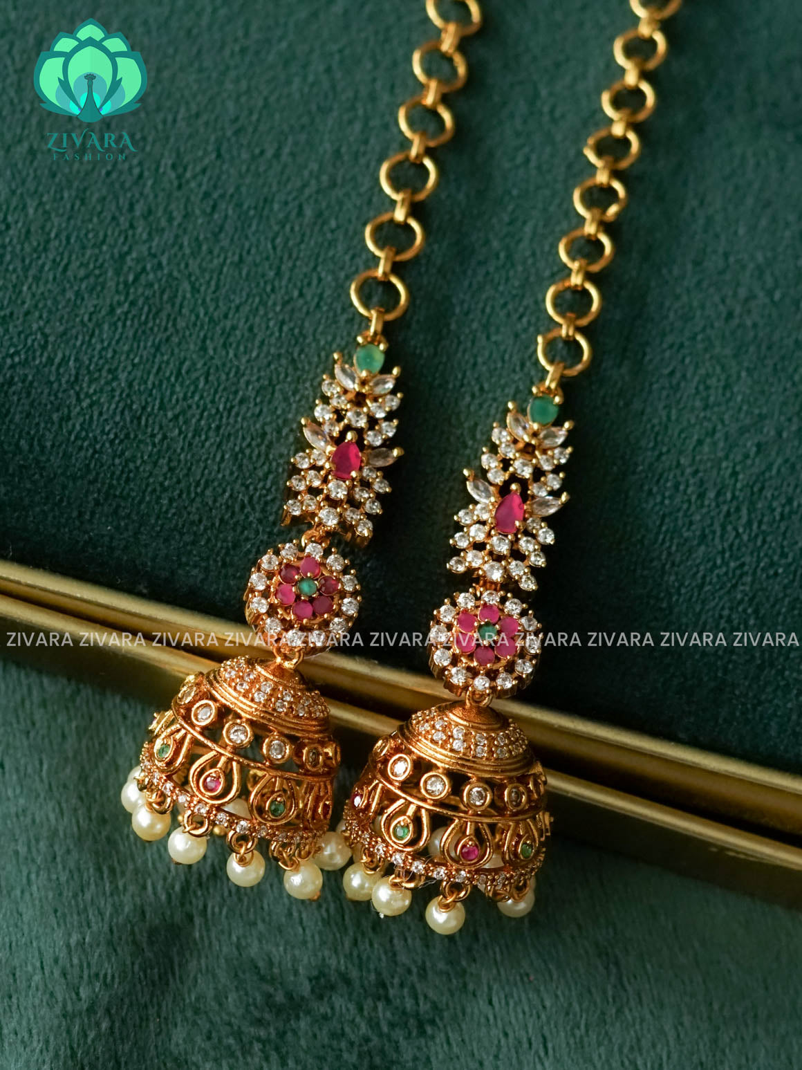 BRIDAL WHITE STONE JHUMKA WITH MAATAL  - latest trending collection - ZIVARA FASHION