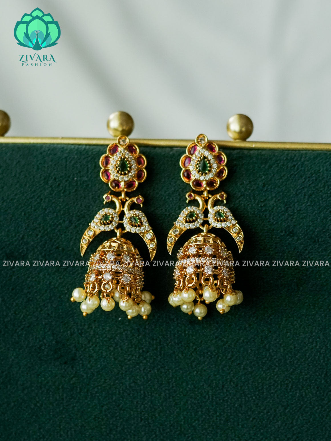 PEACOCK  RUBY AND GREEN  BRIDAL jhumka - latest trending collection