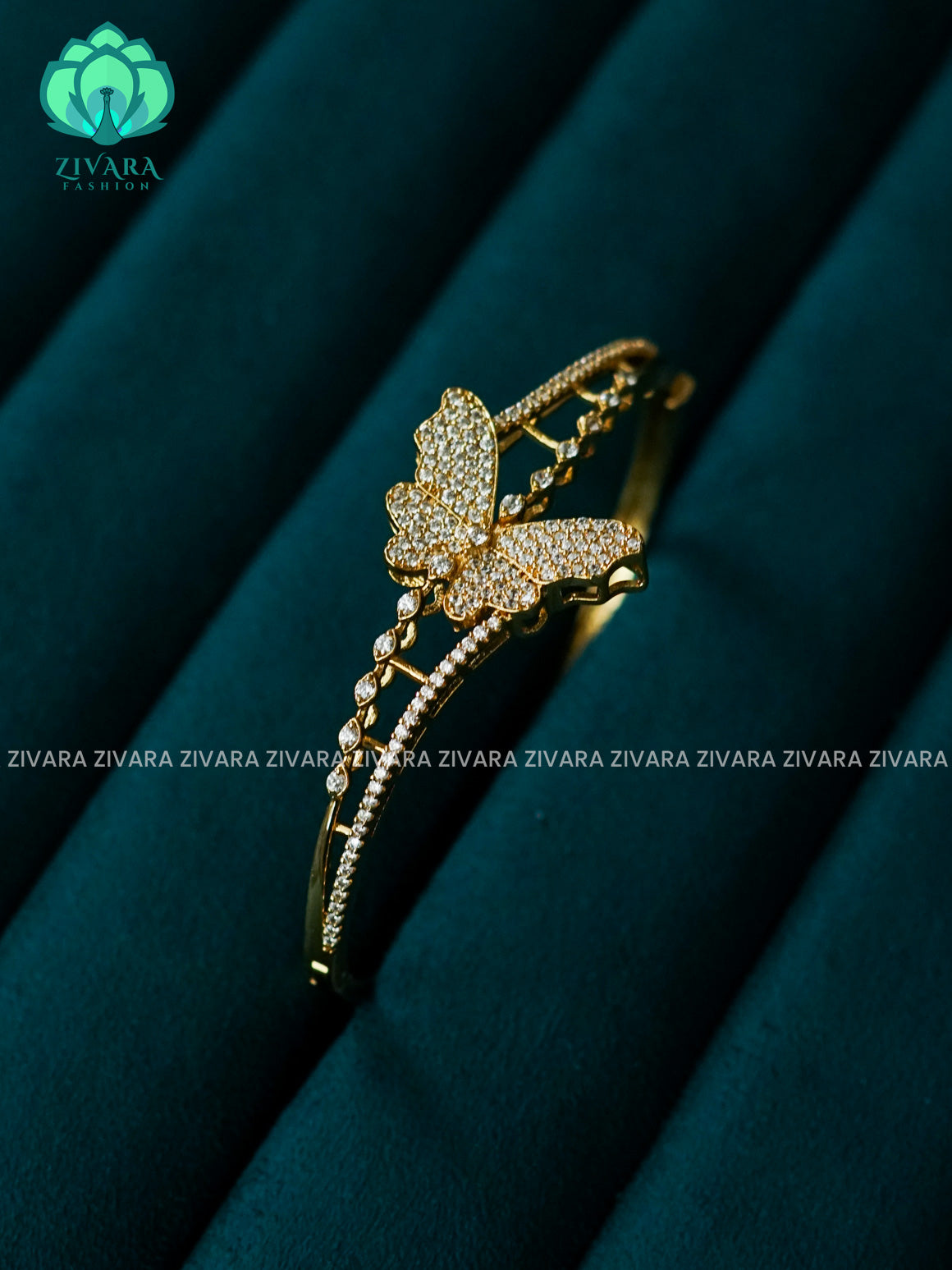 1 piece white stone butterfly motif micro gold polish free size open type KADA - Premium quality daily use KADA - Zivara fashion