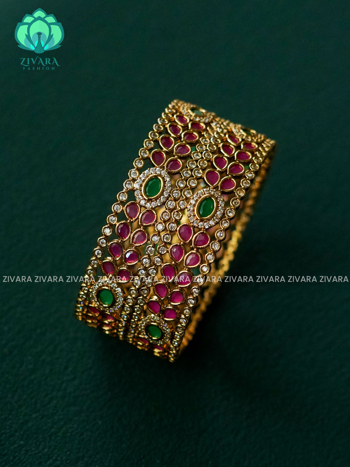 2 PIECE REAL KEMP STONE FLORAL BANGLE -  latest bangles design-zivara fashion