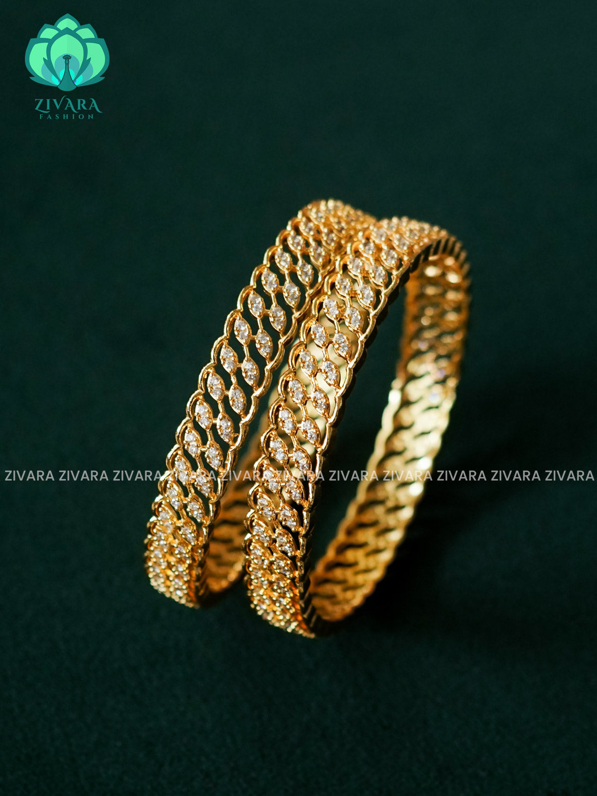 2 piece  white stone motif gold polish  bangles  - Premium quality bangles - Zivara fashion