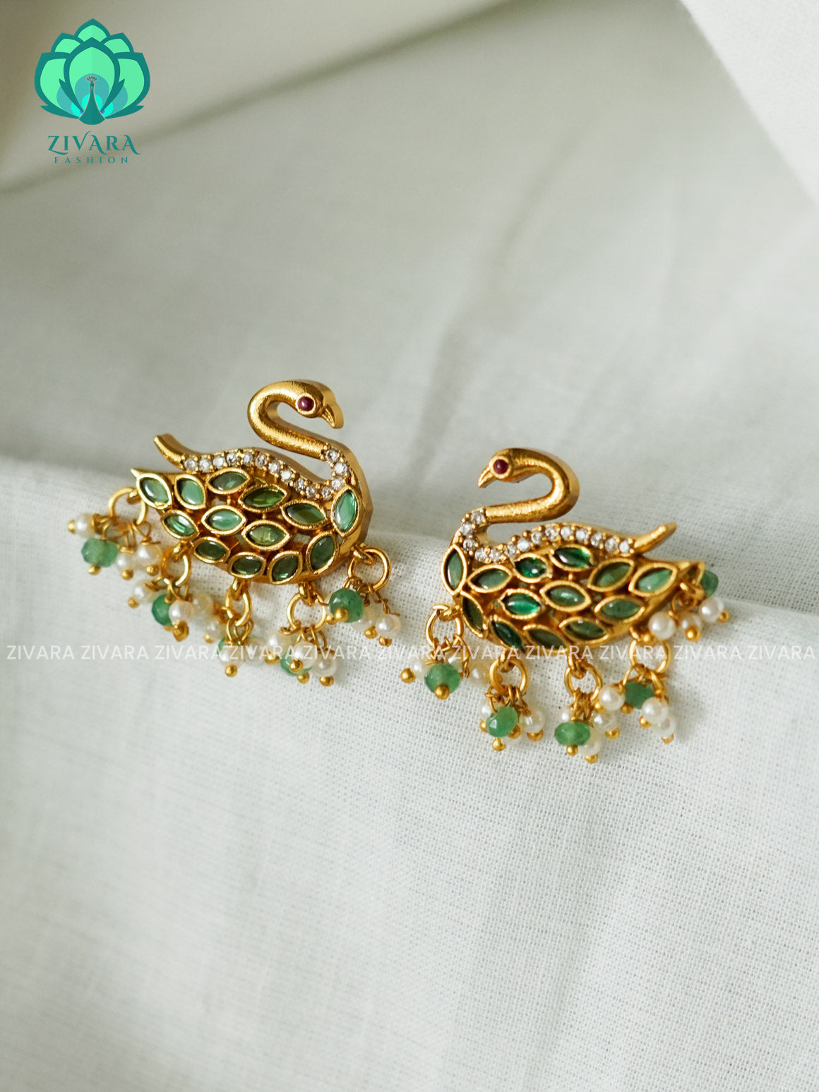 SWAN  STUDS WITH HANGING BEADS - latest jewellery collection- zivara fashion