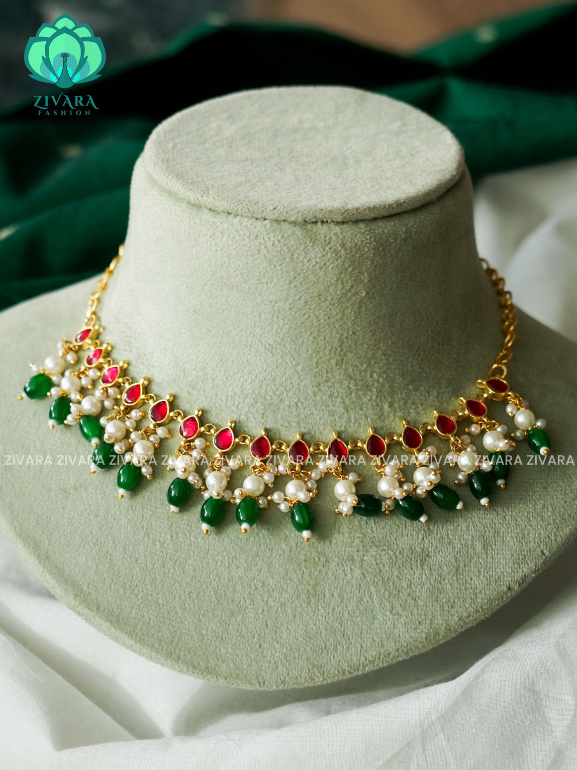 AKSHAYAM - Simple Ruby Trending neckwear with pearl hangings - Zivara Fashion - latest jewellery design