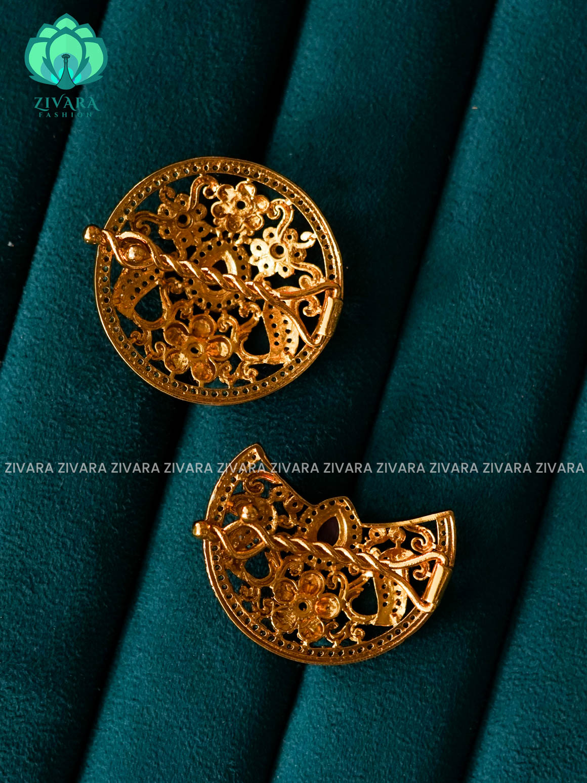 RUBY and GREEN -SUN MOON - SURYA CHANDRA - TRADITIONAL(1.5 INCHES) REAL KEMP  HAIR ACCESSORIES- ZIVARA FASHION