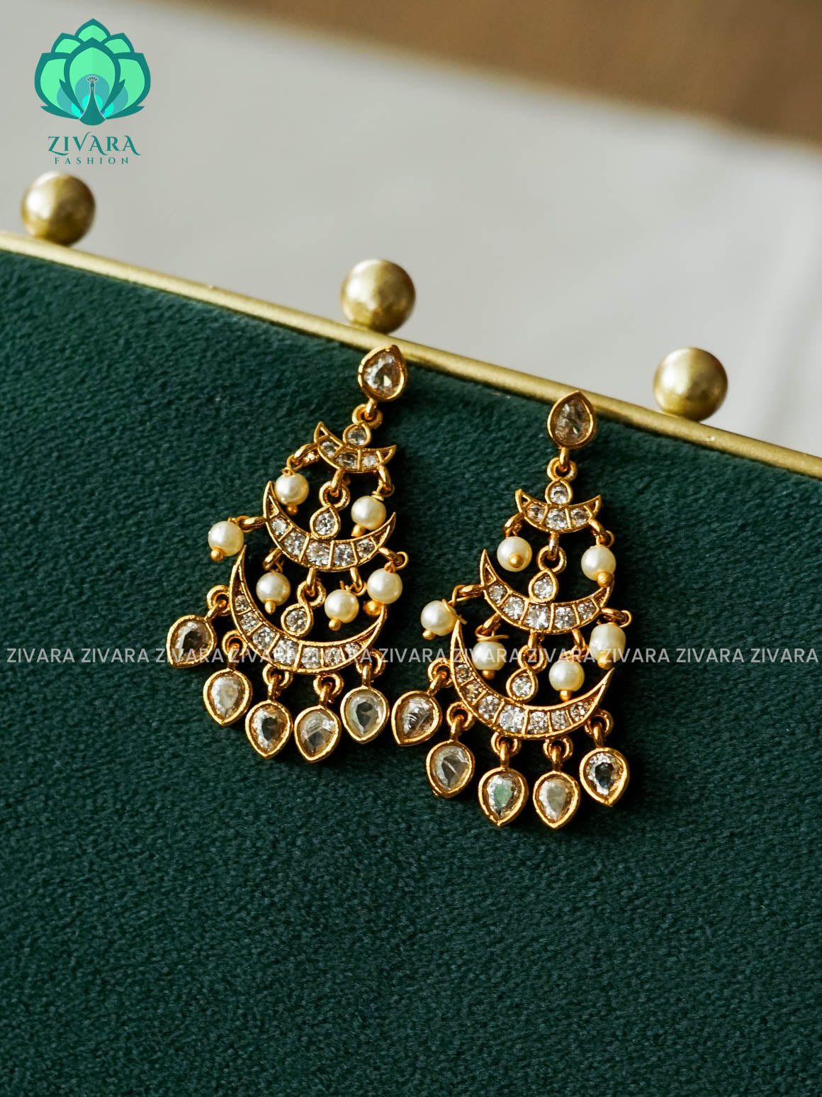 REAL KEMP MOON MOTIF HANGING TEARS - latest jewellery collection- zivara fashion