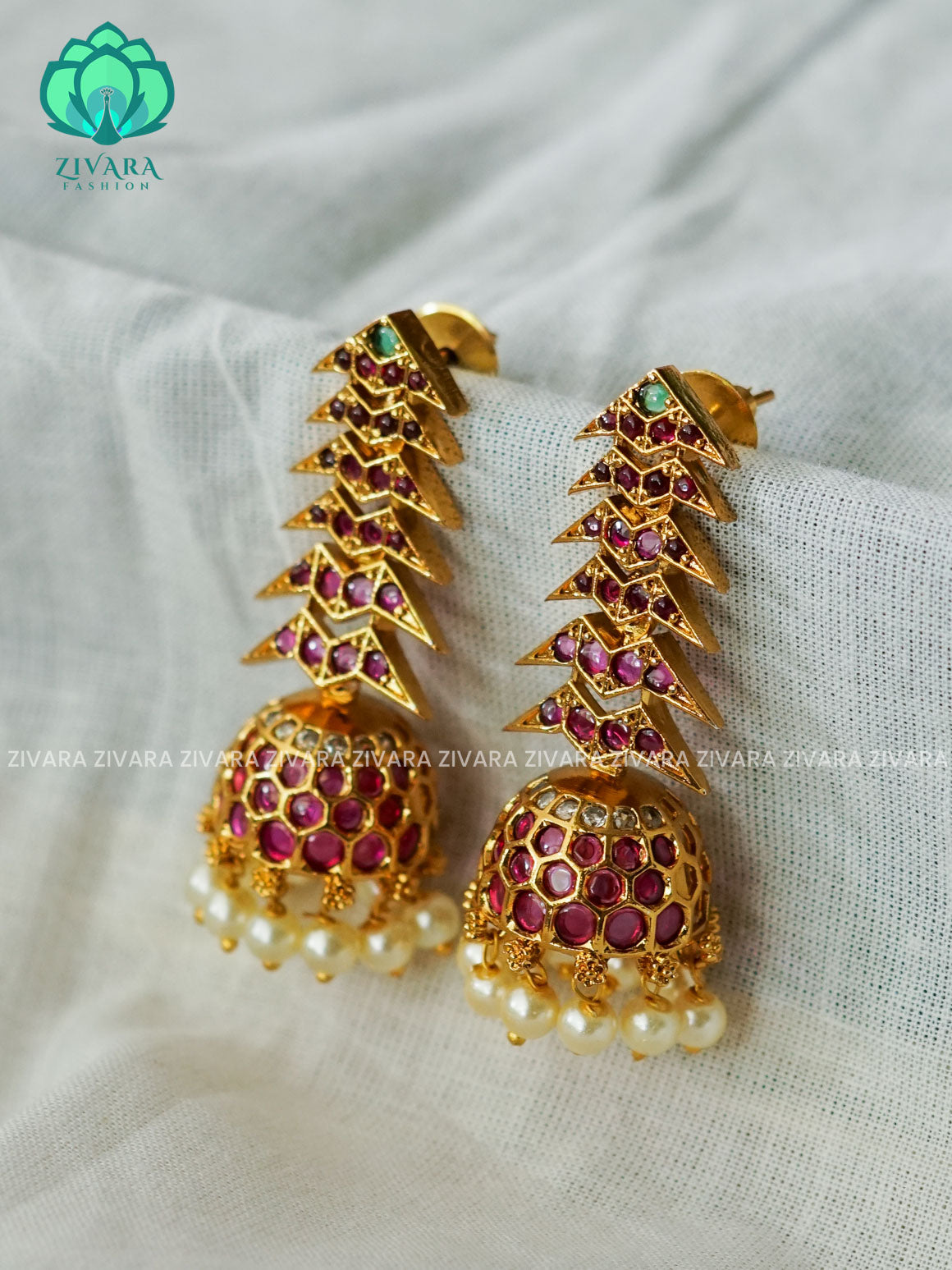 REAL KEMP RUBY STONE JHUMKA - TRADITIONAL PREMIUM MATTE  polish JHUMKA- latest jewellery collection- zivara fashion