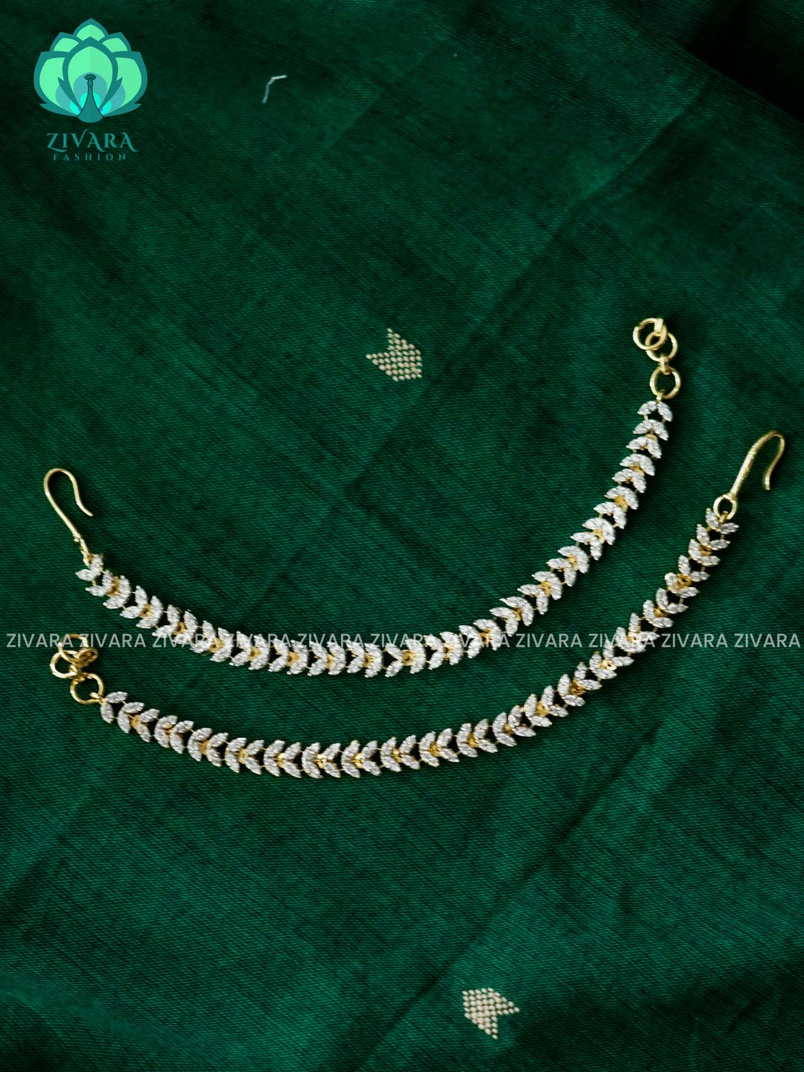 Rhodium dual polish straight premium finish bridal earchain maatal- south indian kemp bridal accessory