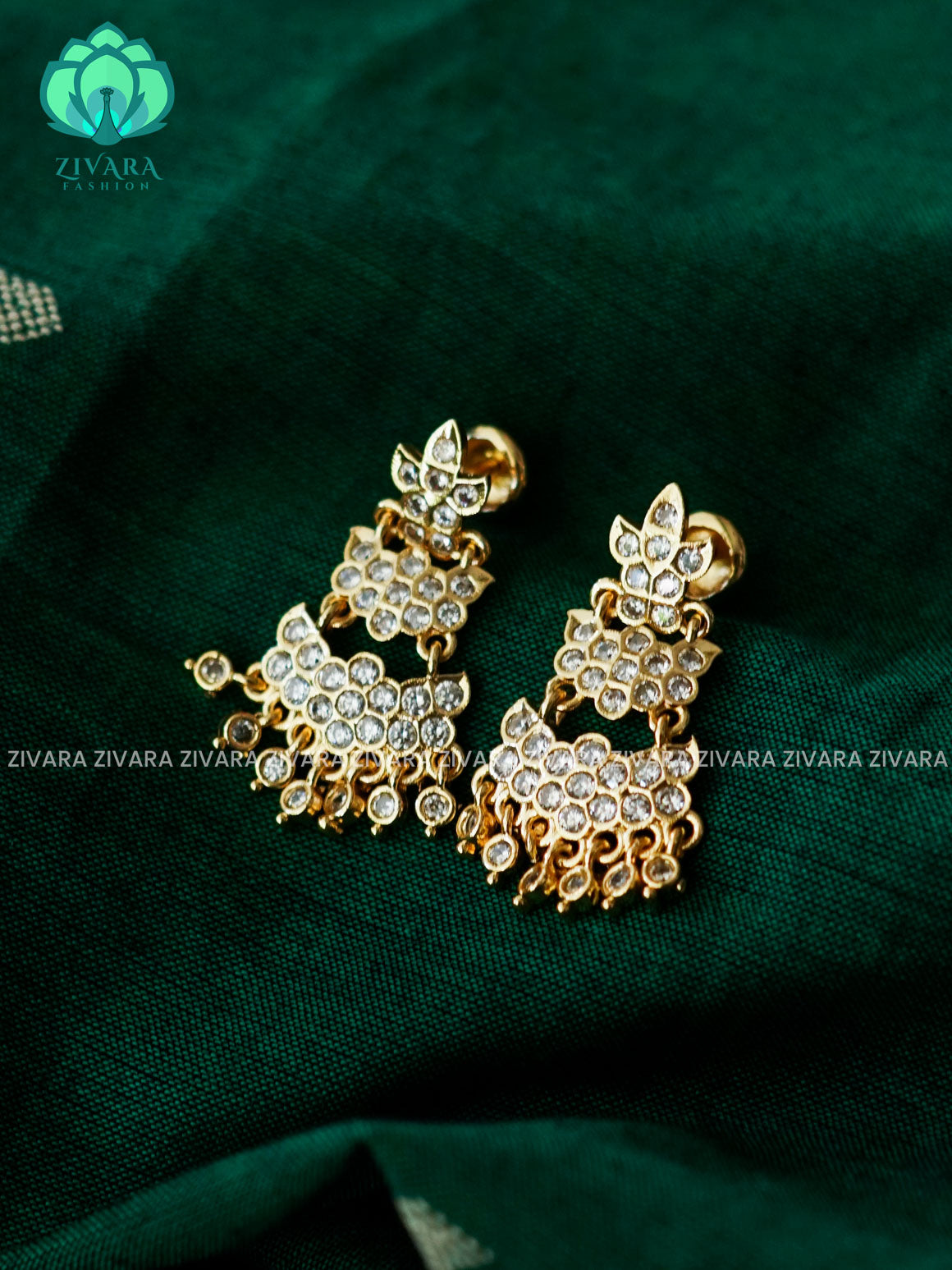 AMBIGAI - WHITE STONE EARRINGS - Zivara Fashion- latest jewellery design