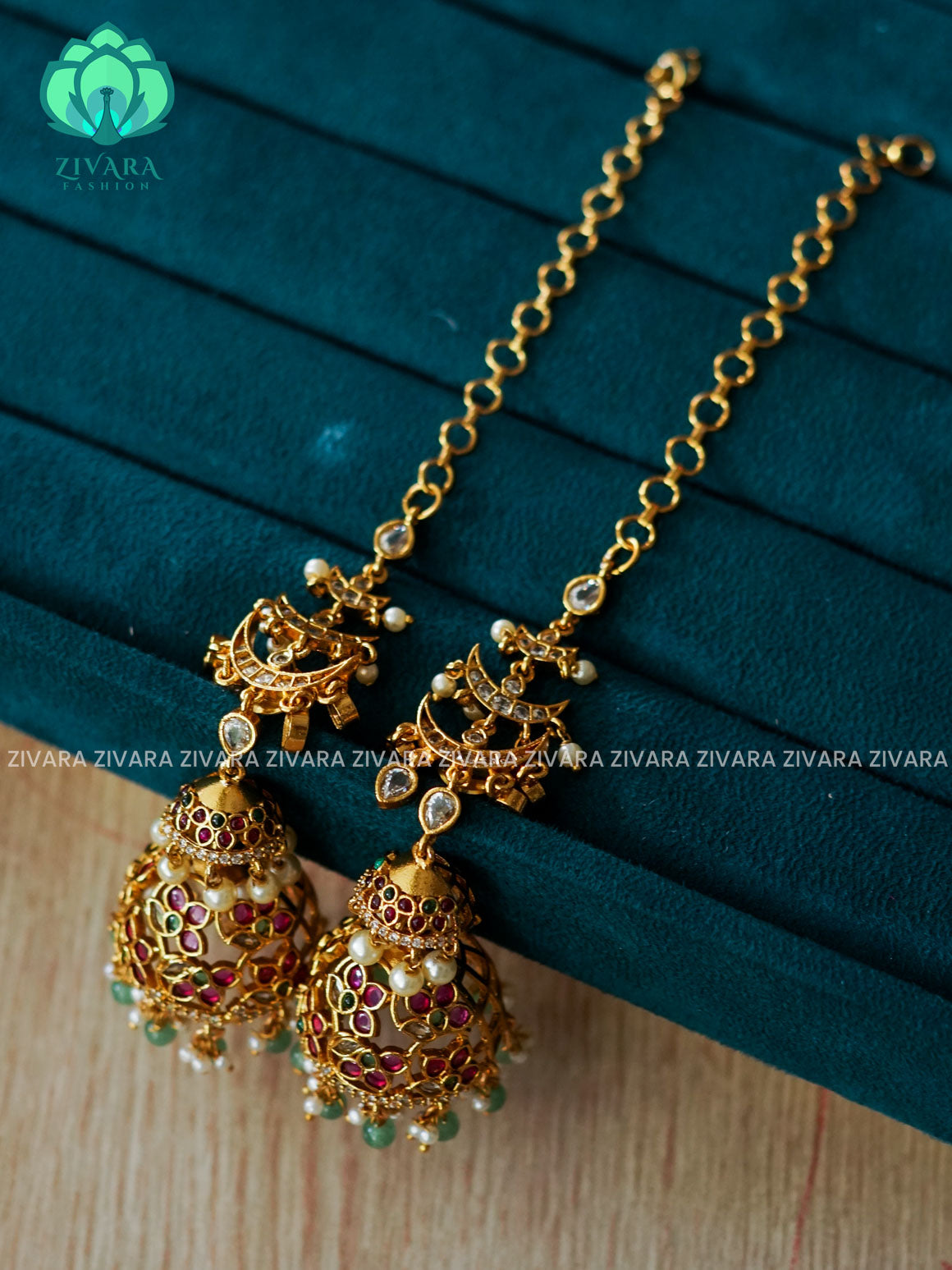 MOON real kemp jhumka with maatal - latest jewellery collection- zivara fashion