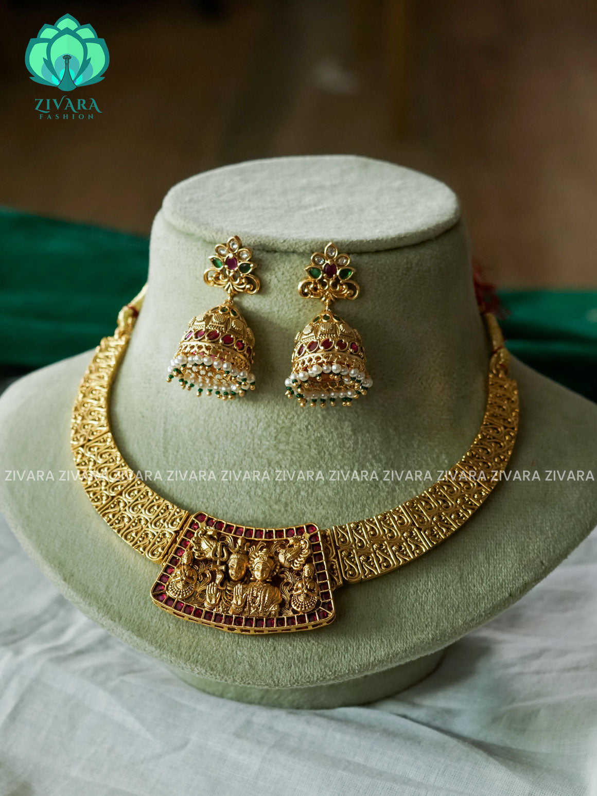SIVAN- PARVATHI  TEMPLE BRIDAL HASLI  NECKWEAR WITH EARRINGS  - Premium quality  collection-south indian jewellery