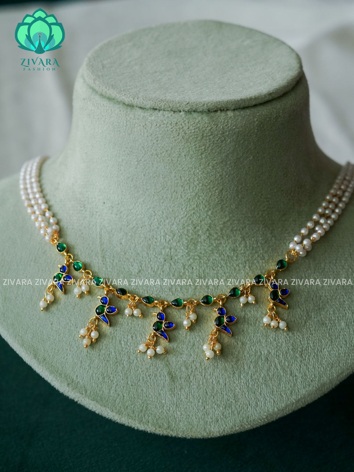 PEARL LINE WITH TEAR HANGING PARROT TAMARA INVISIBLE MINIMAL ELEGANT HANDMADE NECKLACE WITH BRILLIANT FINISH - ZIVARA FASHION