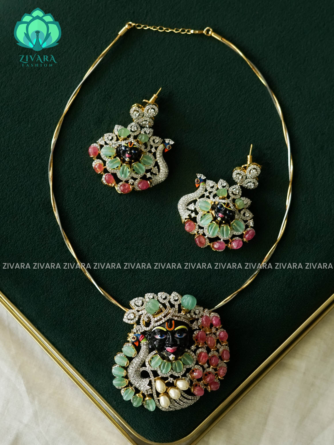 PURI JAGANNATH PENDANT PREMIUM HASLI WITH EARRINGS - Traditional PREMIUM rhodium polish neckwear With earrings- Zivara Fashion