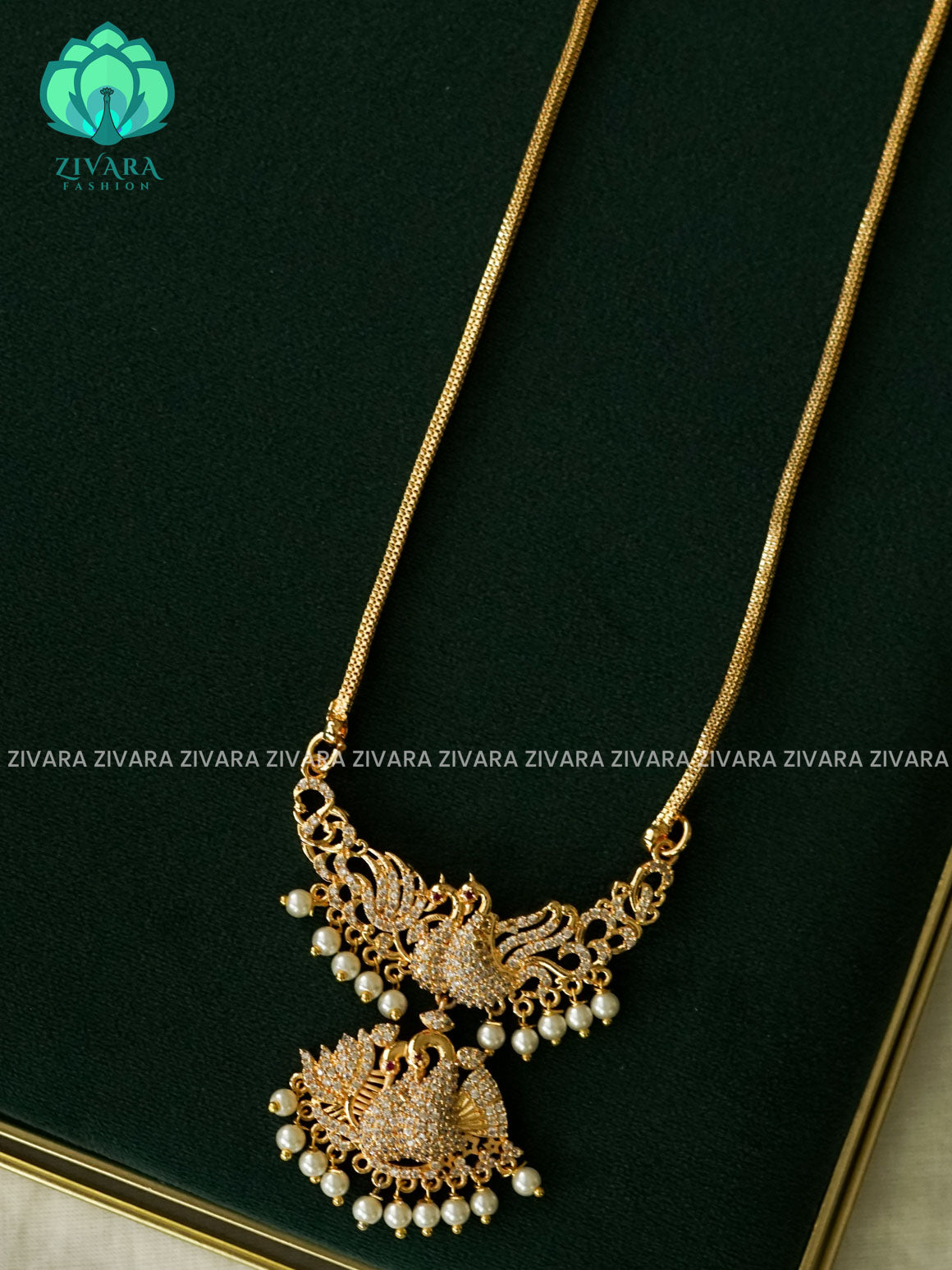 BRIDAL PEACOCK PENDANT WITH CHAIN - Traditional PREMIUM MATTE polish MIDCHEST neckwear - Zivara Fashion