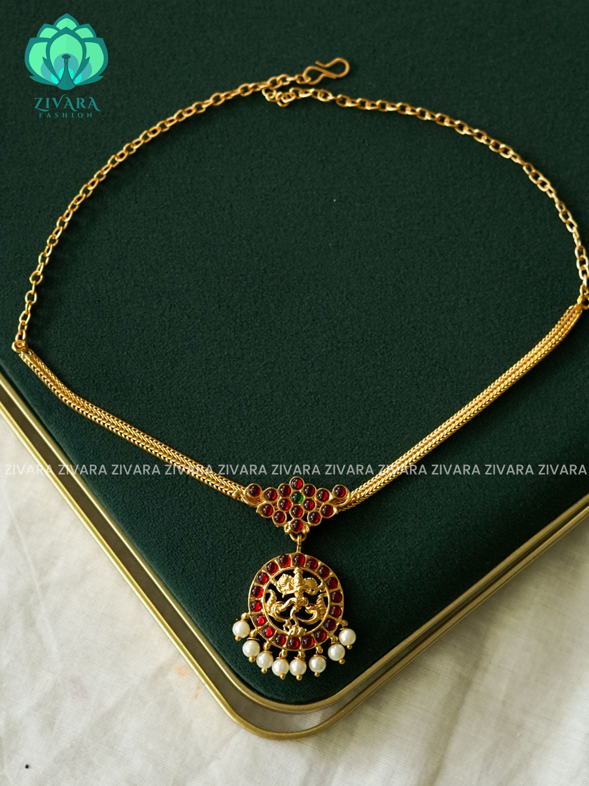Red and Green- INIYA  - Simple kemp attigai neckwear - latest kemp dance jewellery collection