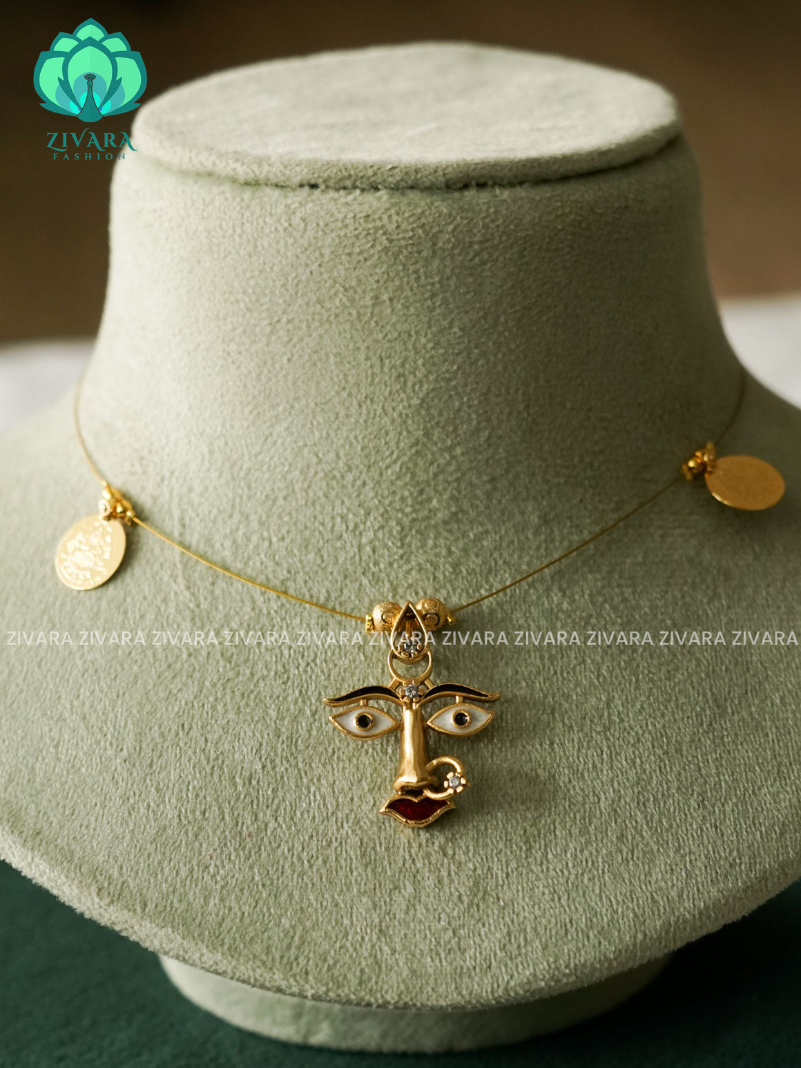 DURGAI AMMAN WITH COIN- TAMARA INVISIBLE MINIMAL ELEGANT HANDMADE NECKLACE WITH BRILLIANT FINISH MOTIFS- ZIVARA FASHION