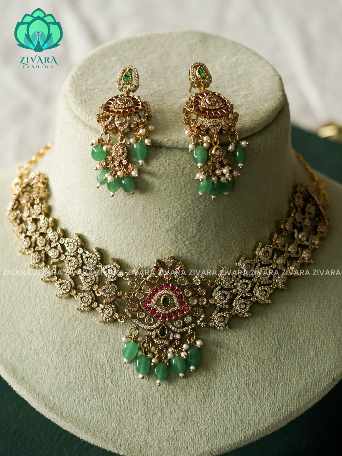 AKSHAYAM HAVY BRIDAL CHOKER -TRADITIONAL CHOKER COLLECTION WITH EARRINGS - LATEST JEWELLERY COLLECTION-ZIVARA FASHION