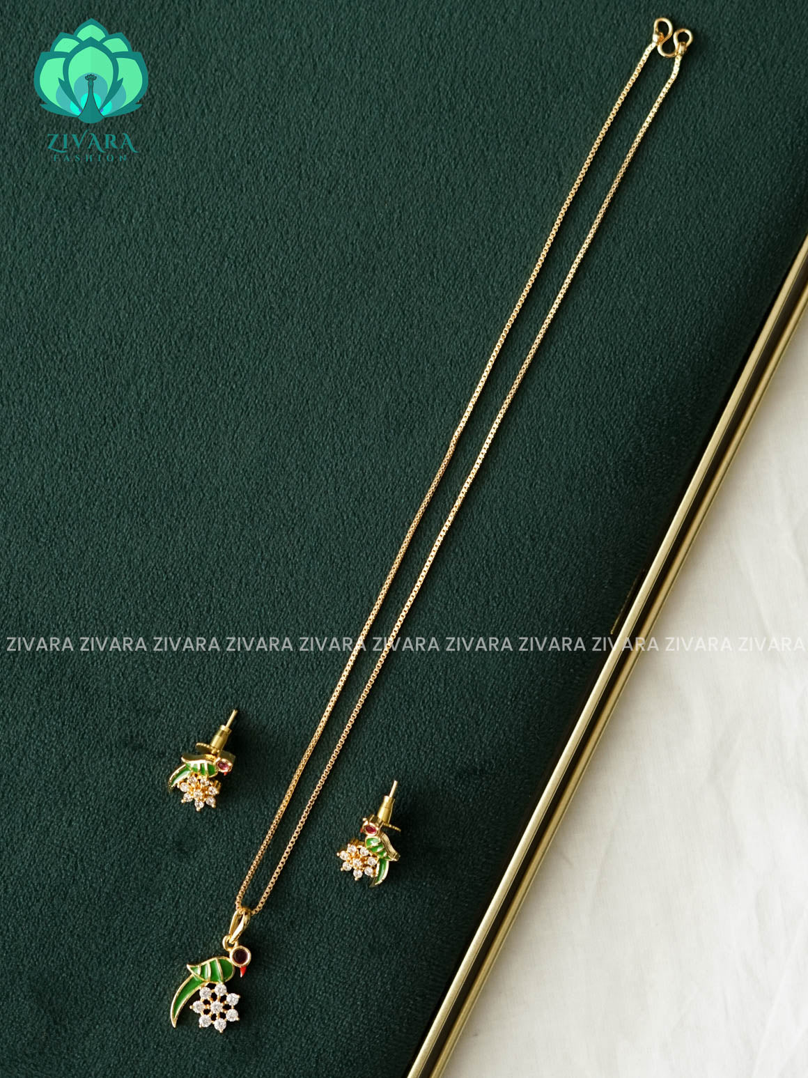 PARROT SMALL PENDANT ( CHAIN COMPLIMENTARY) WITH EARRINGS -Trending office wear jewellery-Zivara fashion