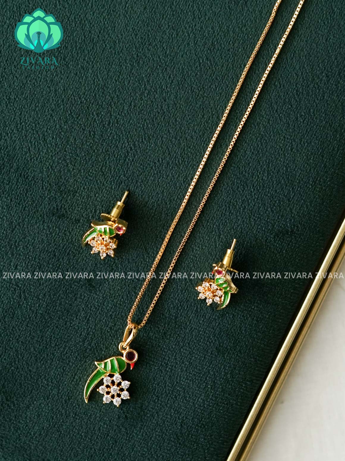 PARROT SMALL PENDANT ( CHAIN COMPLIMENTARY) WITH EARRINGS -Trending office wear jewellery-Zivara fashion