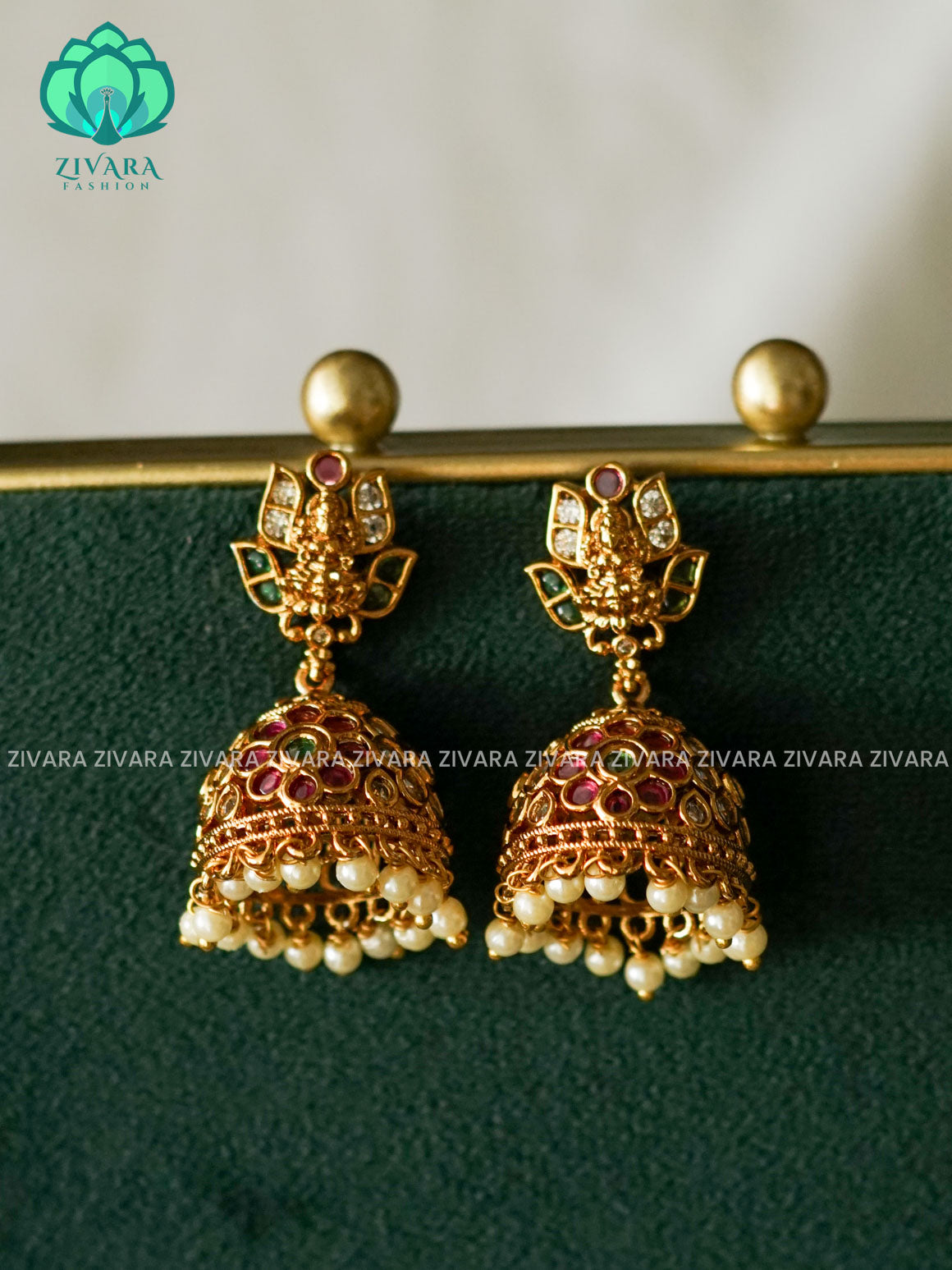 TEMPLE  MEDIUM SIZE  JHUMKA - TRADITIONAL PREMIUM MATTE  polish JHUMKA- latest jewellery collection- zivara fashion