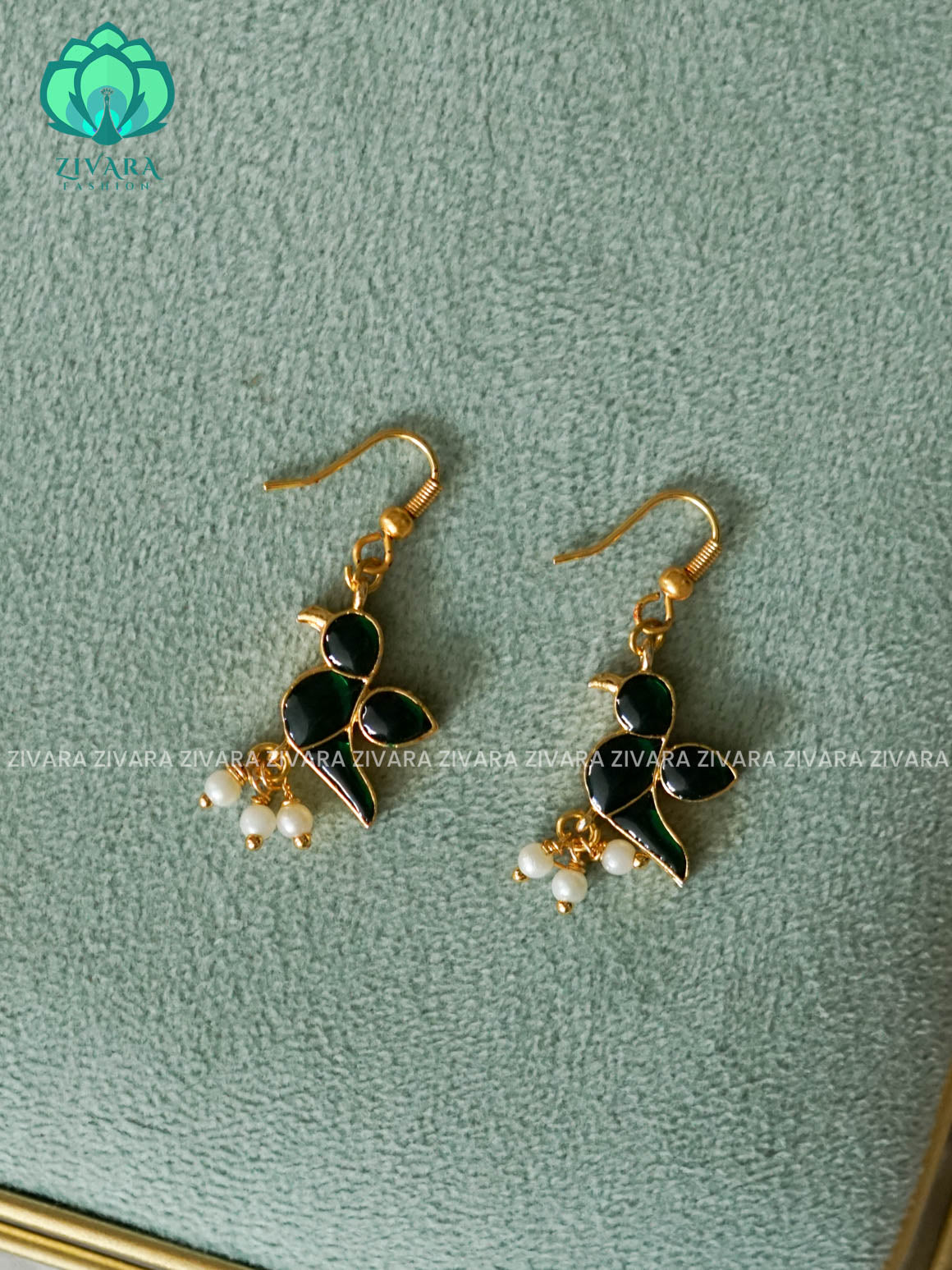 KAMALI -GREEN PARROT HOOK EARINGS - Zivara Fashion - latest jewellery design